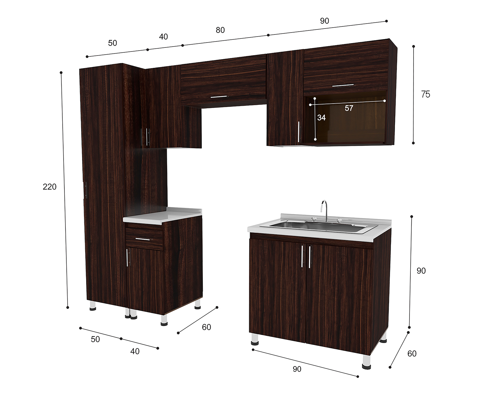 Foto 5 pulgar | Foto 4 | Cocina Integral Mobi Denver Nogal Moka 260 cm
