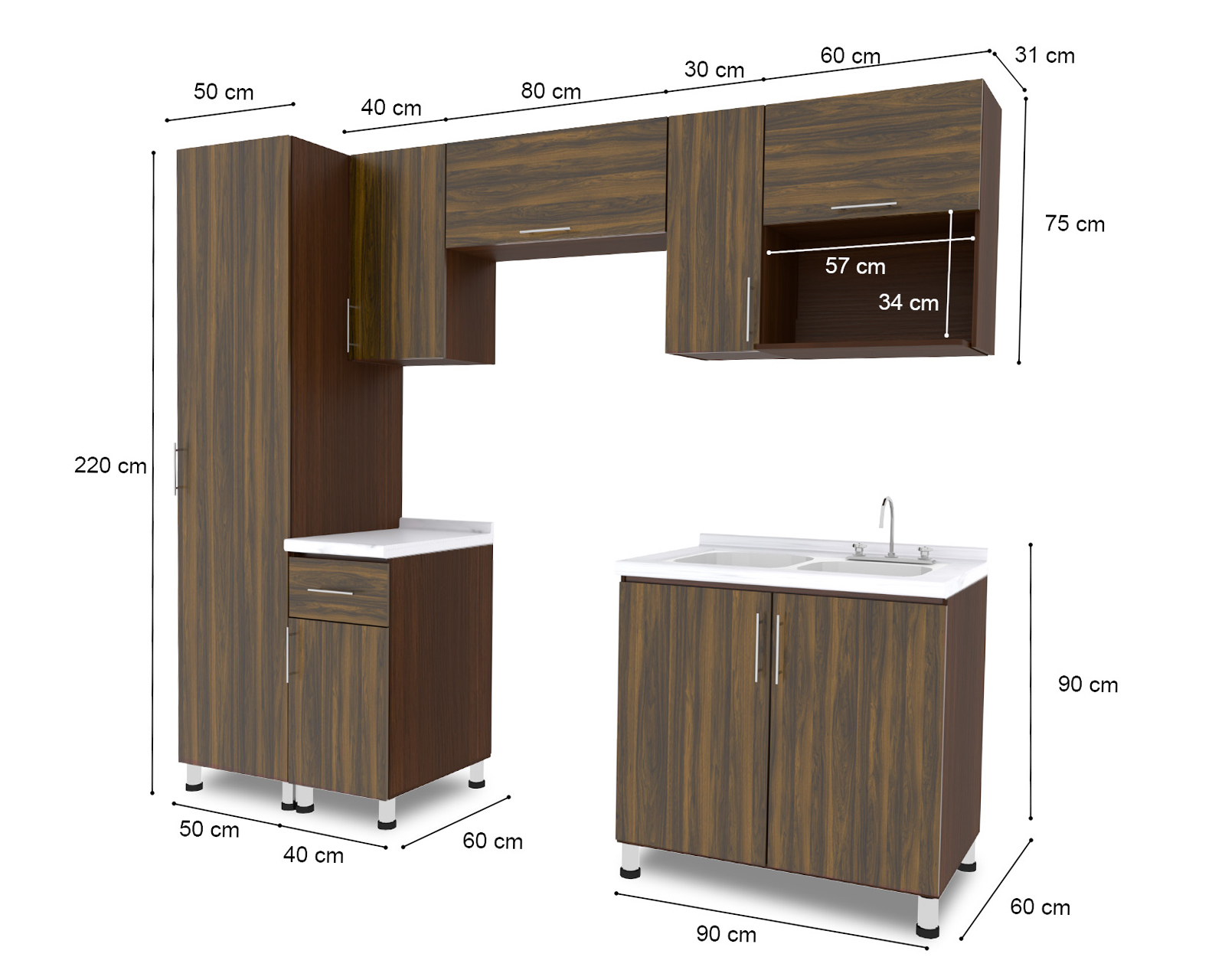 Foto 5 | Foto 5 | Cocina Integral Denver Nogal 260 cm