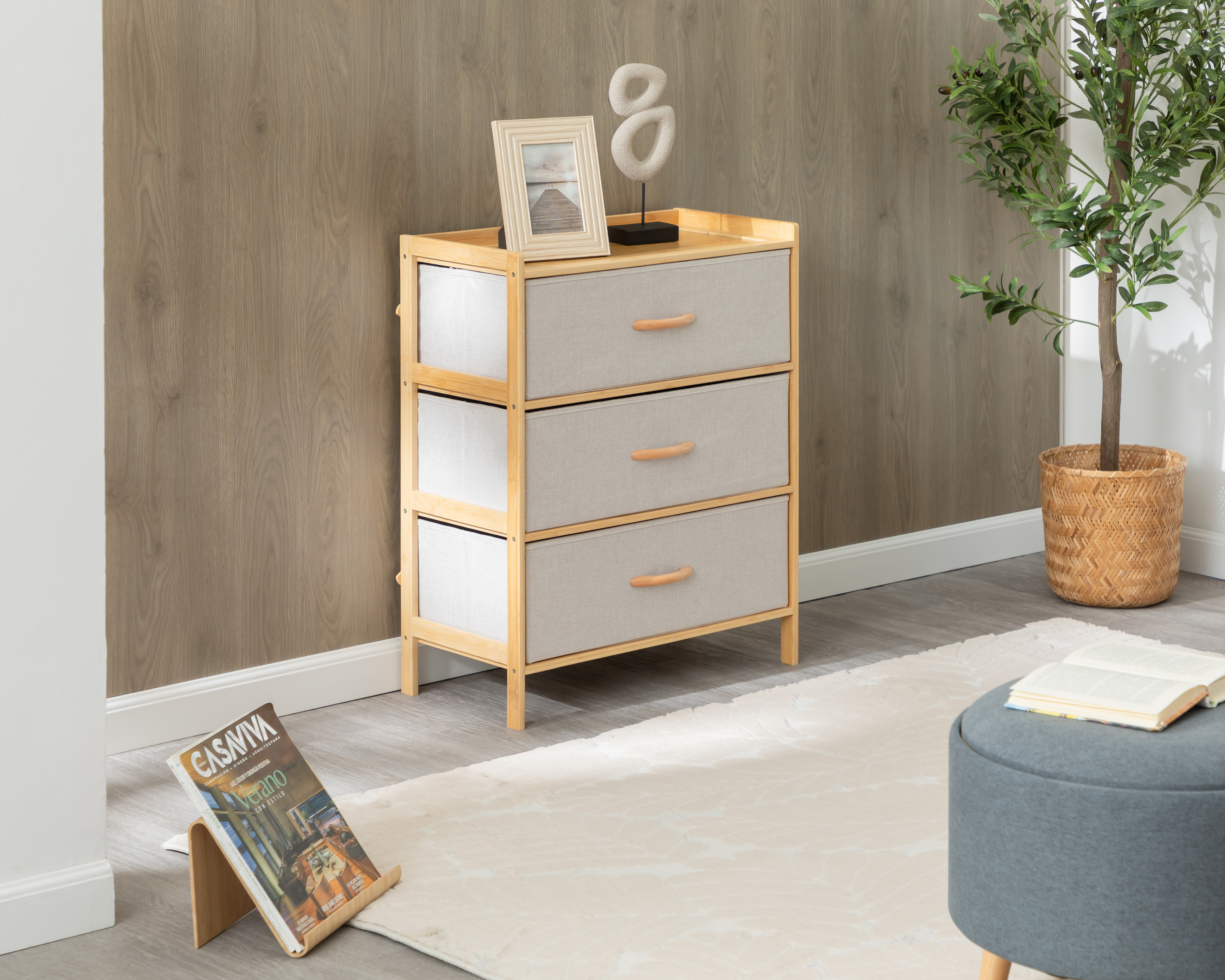 Mueble Organizador de Bambú +Simple Adhara Gris