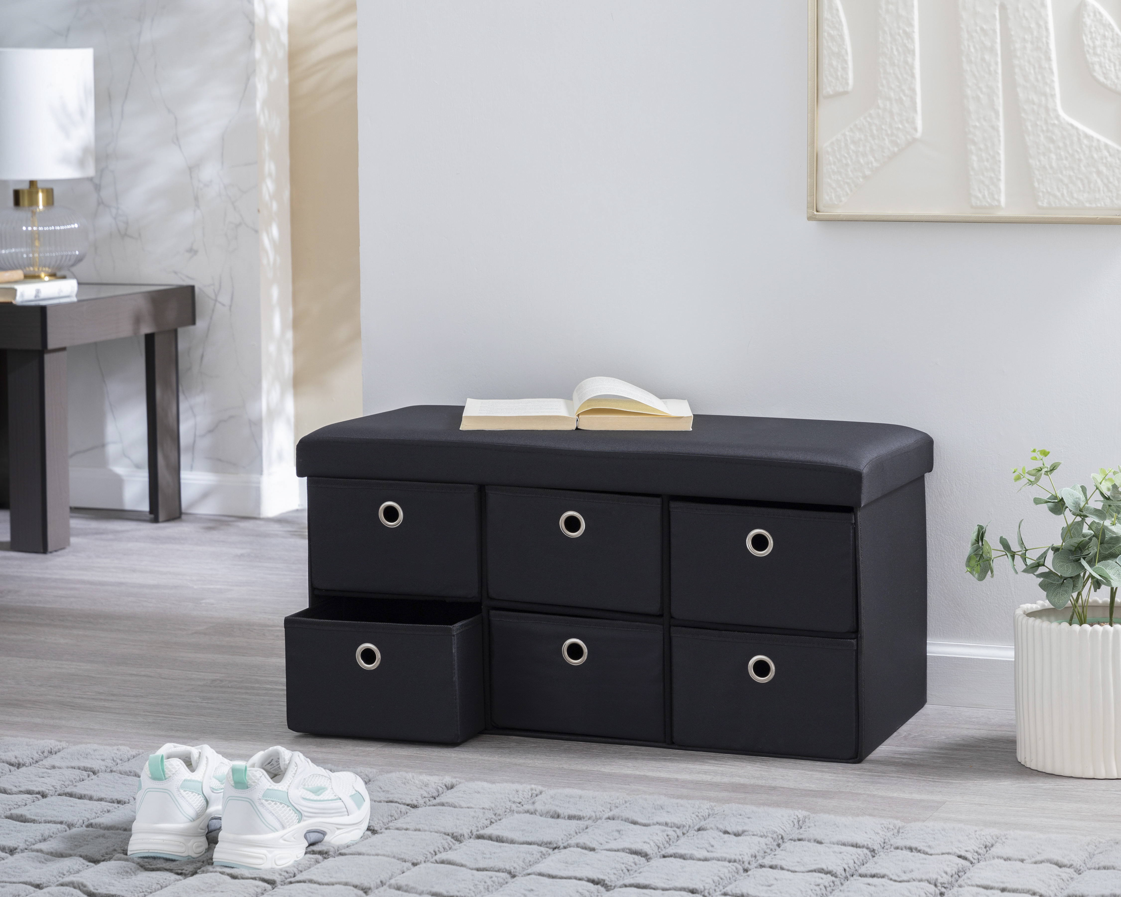 Zapatera de Madera +Simple Dalila Negro para 6 Pares