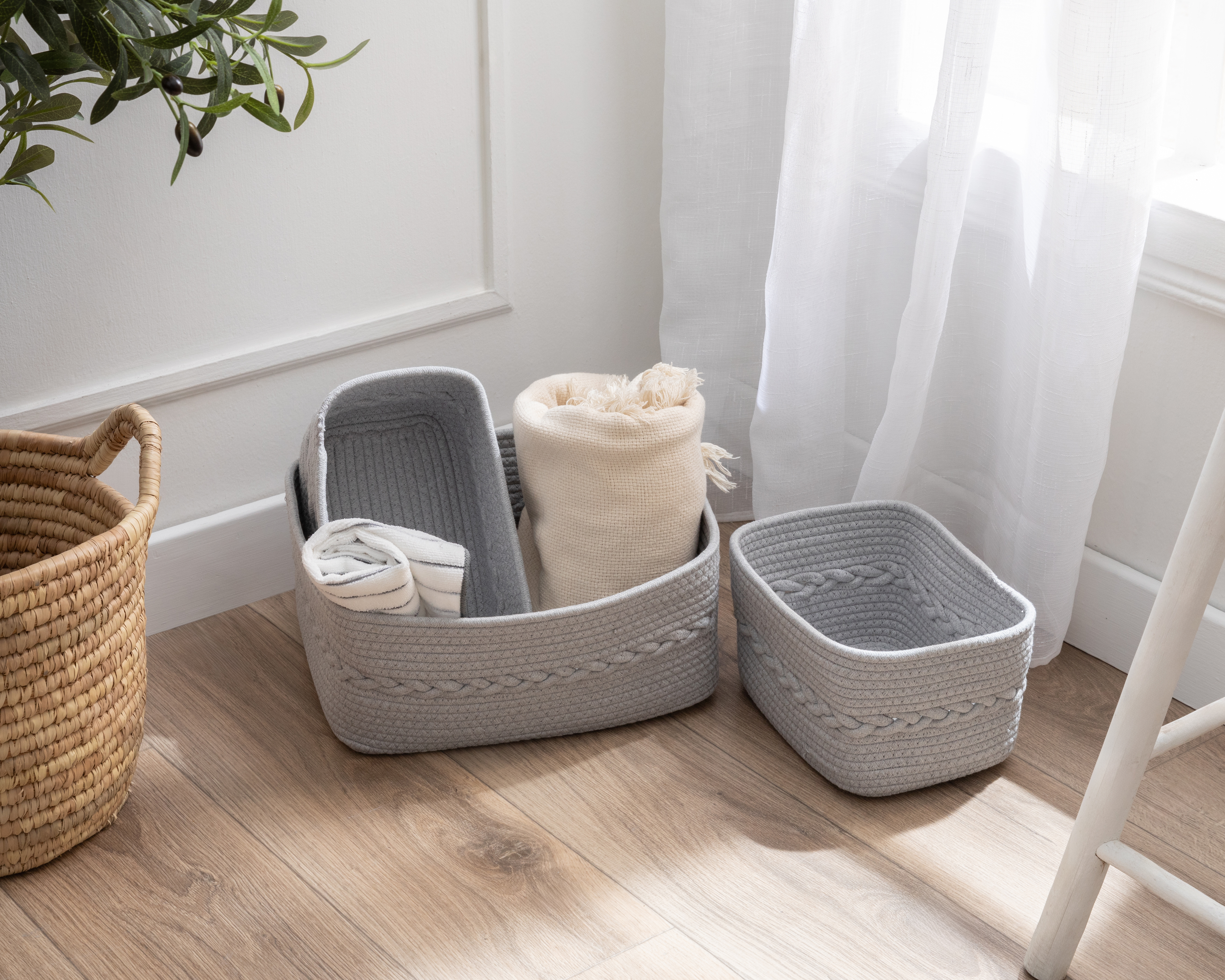 Foto 6 | Foto 6 | Canasta de Algodón +Simple Lía Set Gris 3 Piezas