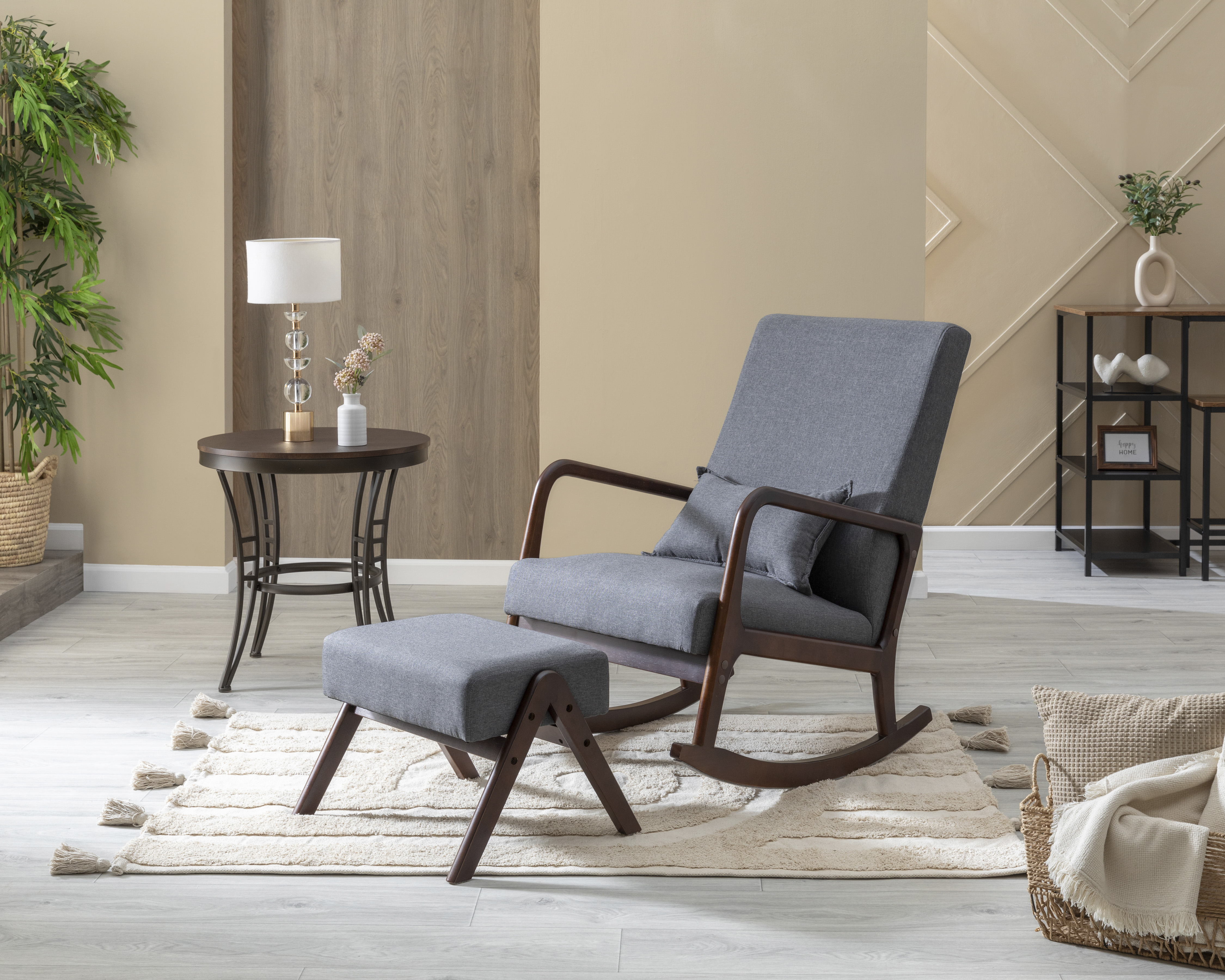 Foto 2 pulgar | Foto 1 | Silla Mecedora con Taburete Gris Ikal Dublin