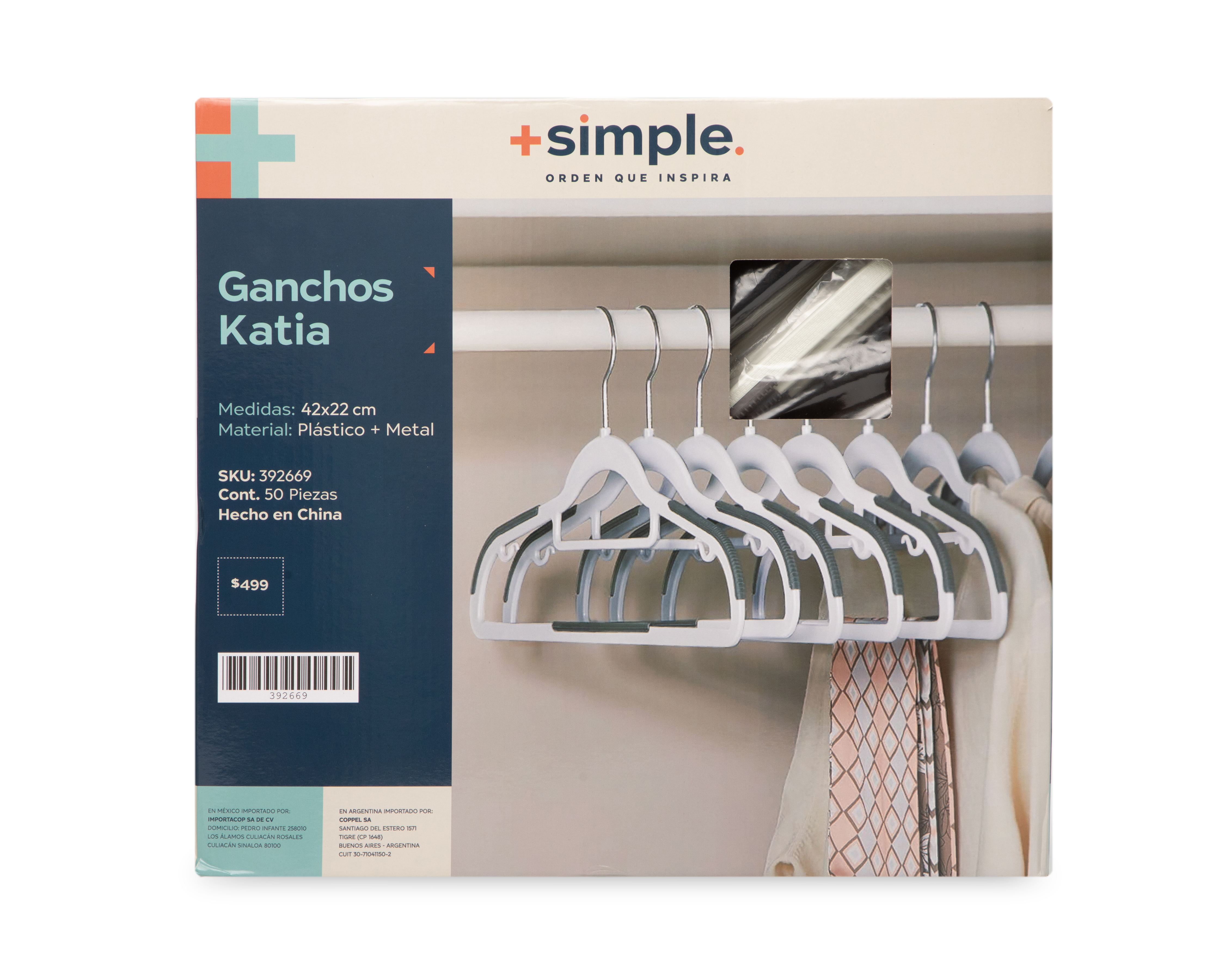 Foto 3 | Foto 3 | Gancho para Ropa de Plástico +Simple Blanco 50 Piezas