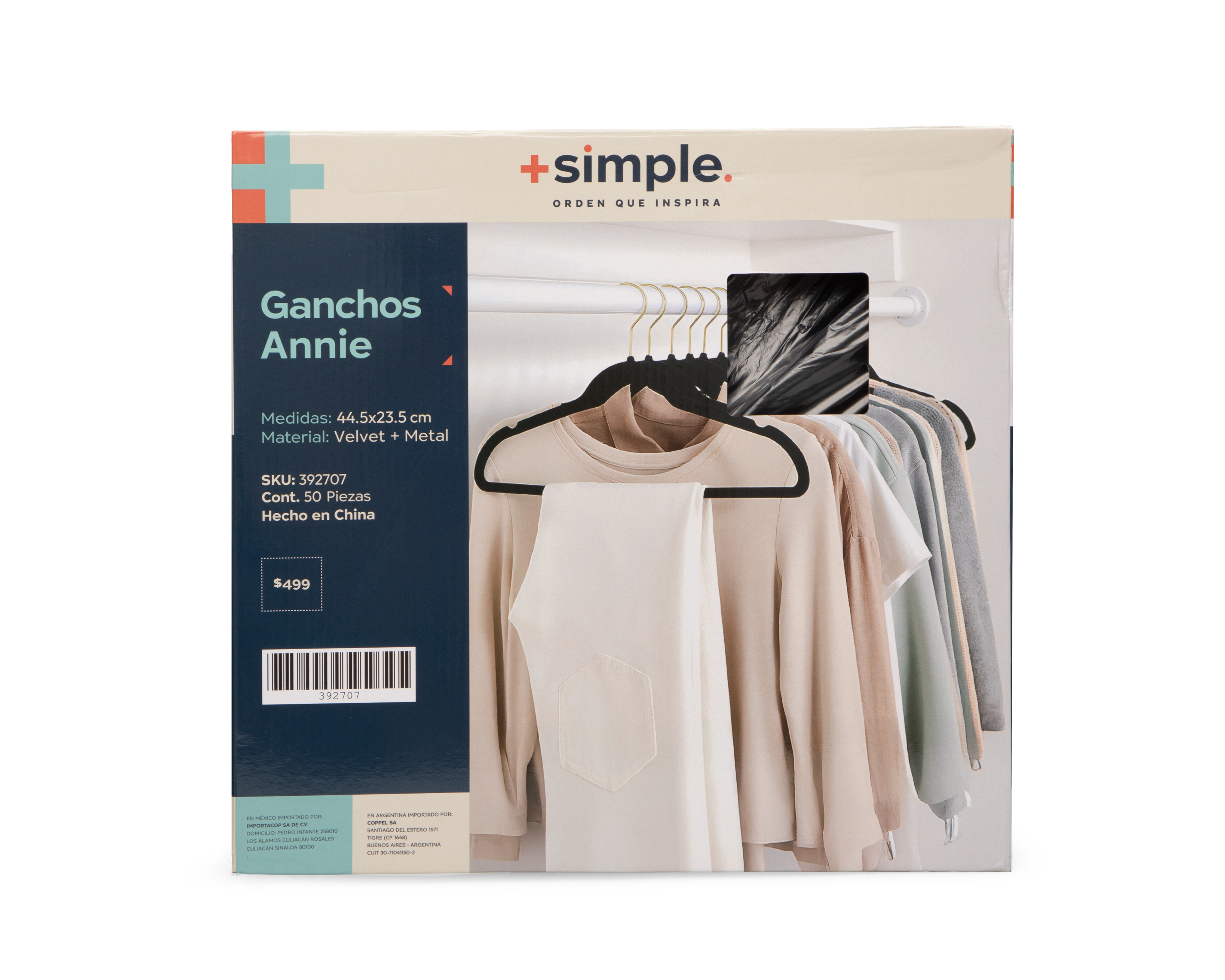 Foto 4 pulgar | Foto 3 | Gancho para Ropa de Velvet +Simple Negro 50 Piezas