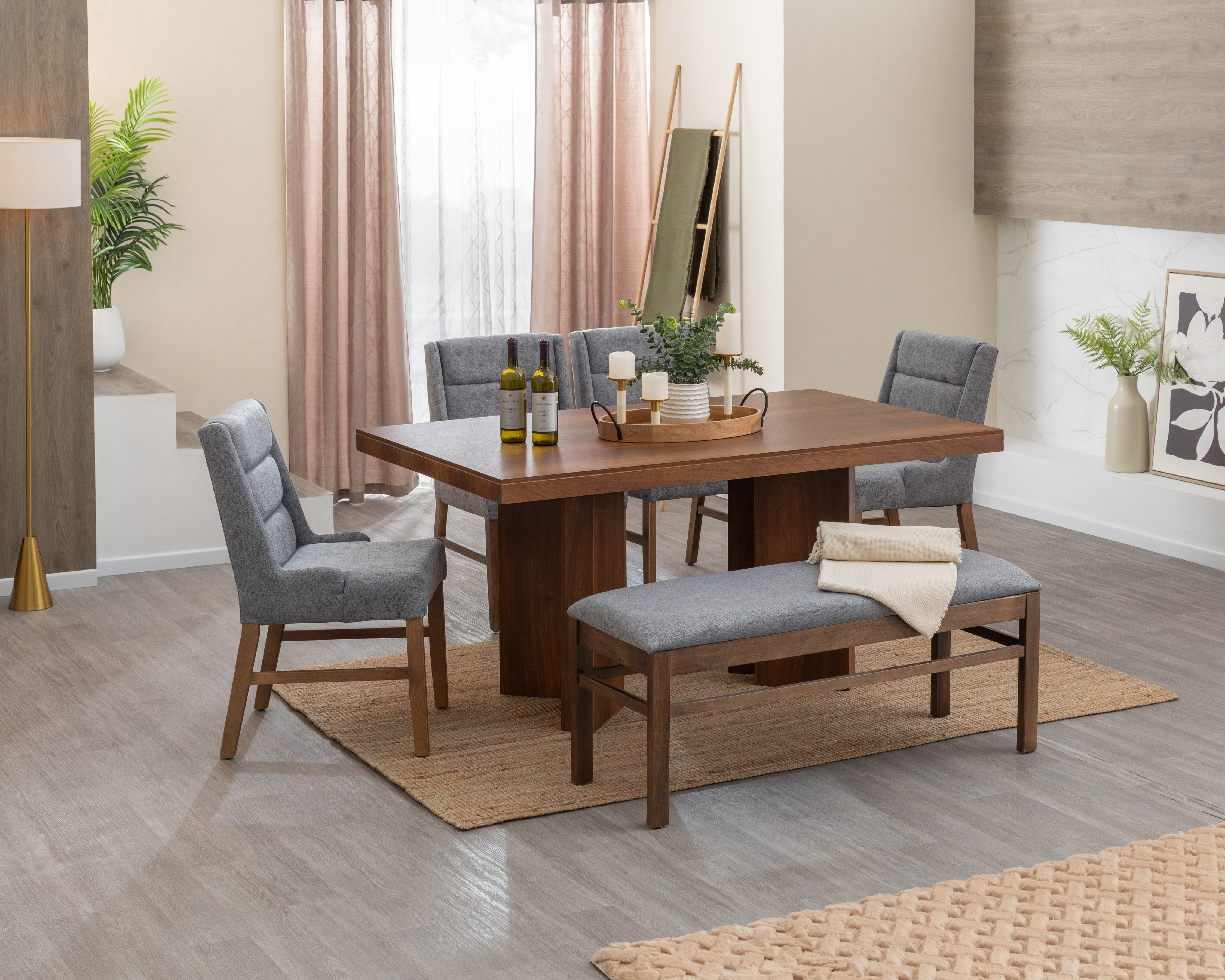 Comedor Denver con 4 Sillas y 1 Banca