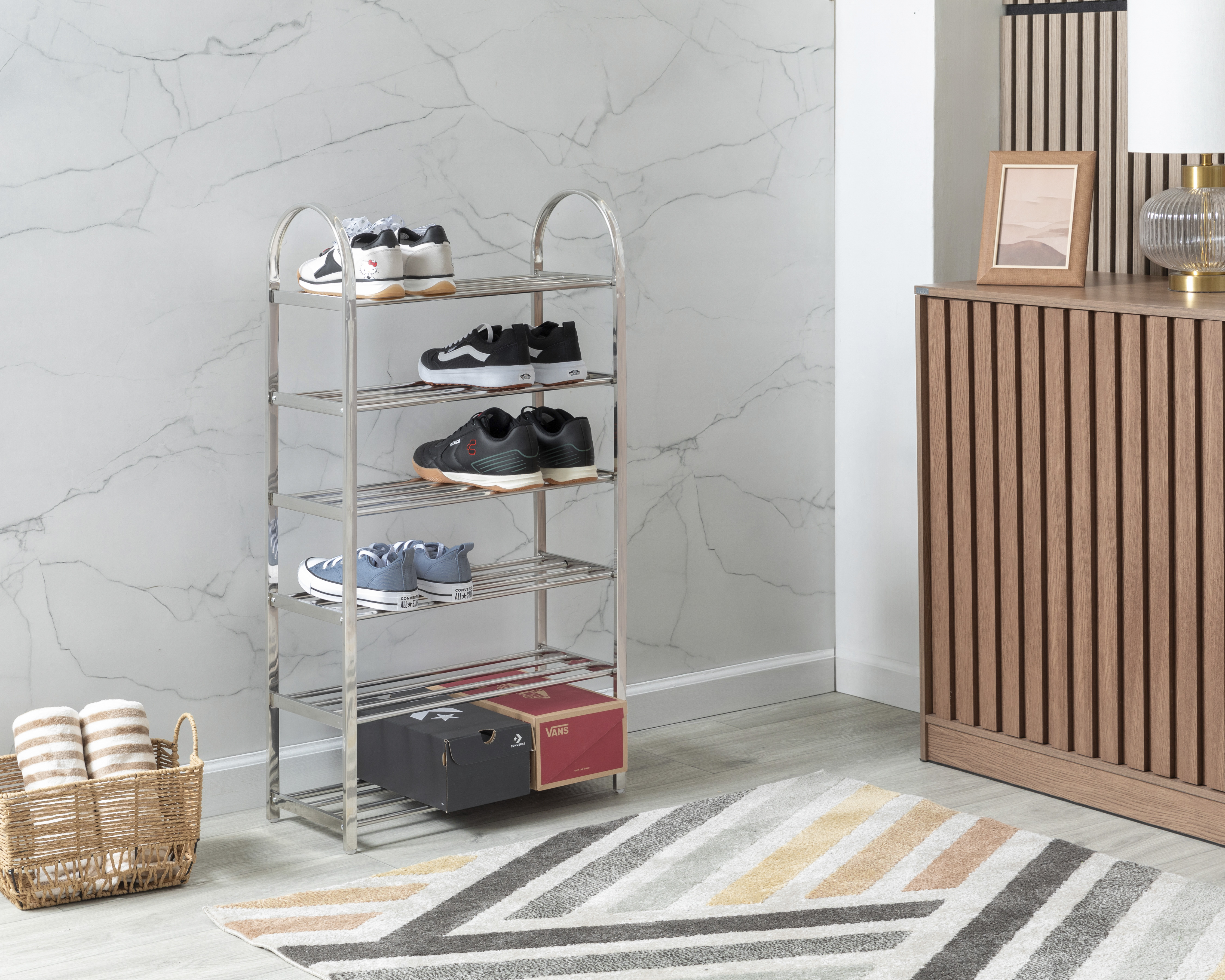 Zapatera de Metal +Simple Praga Plateada