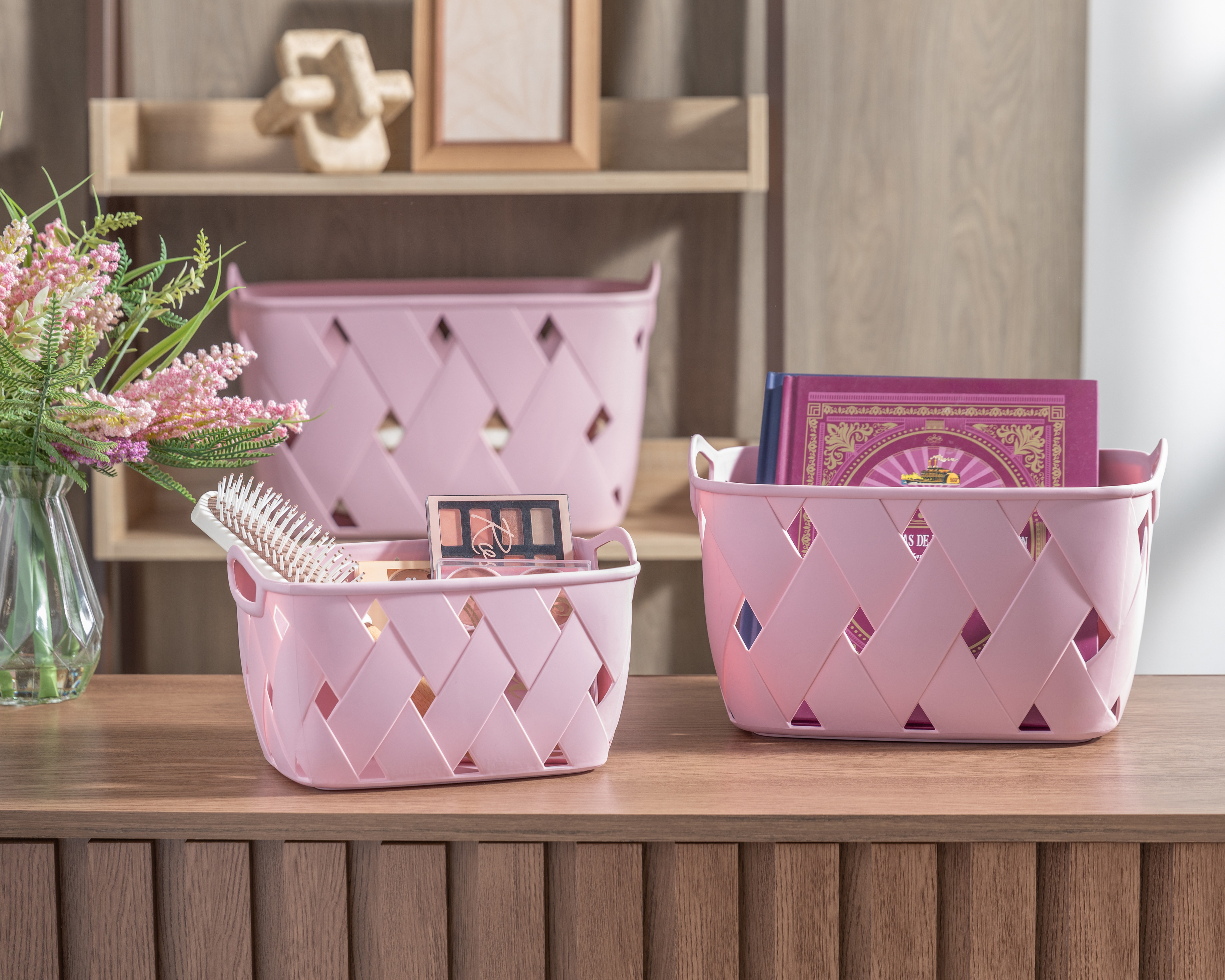 Foto 6 | Foto 6 | Canasta de Plástico Lana Rosa +Simple 3 Piezas