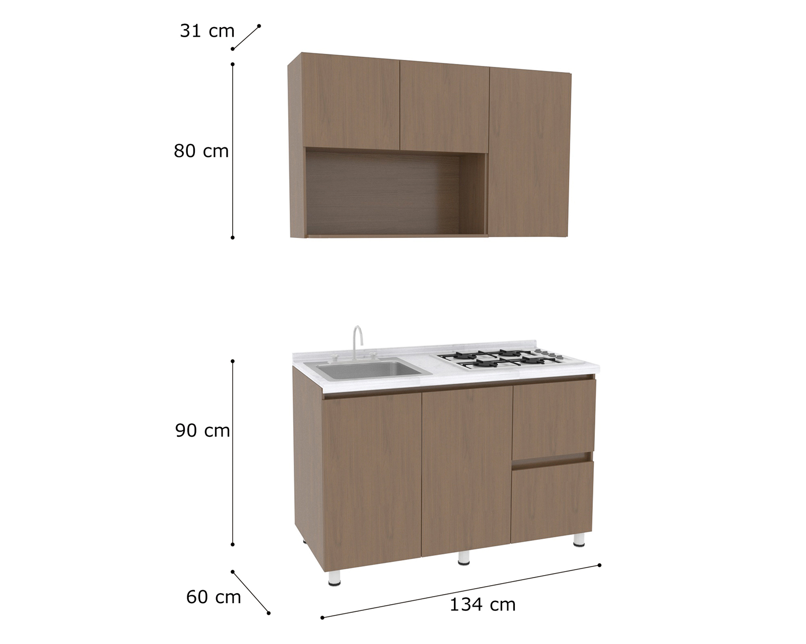 Foto 4 | Foto 4 | Cocina Integral Mobi Fontana Nogal 134 cm