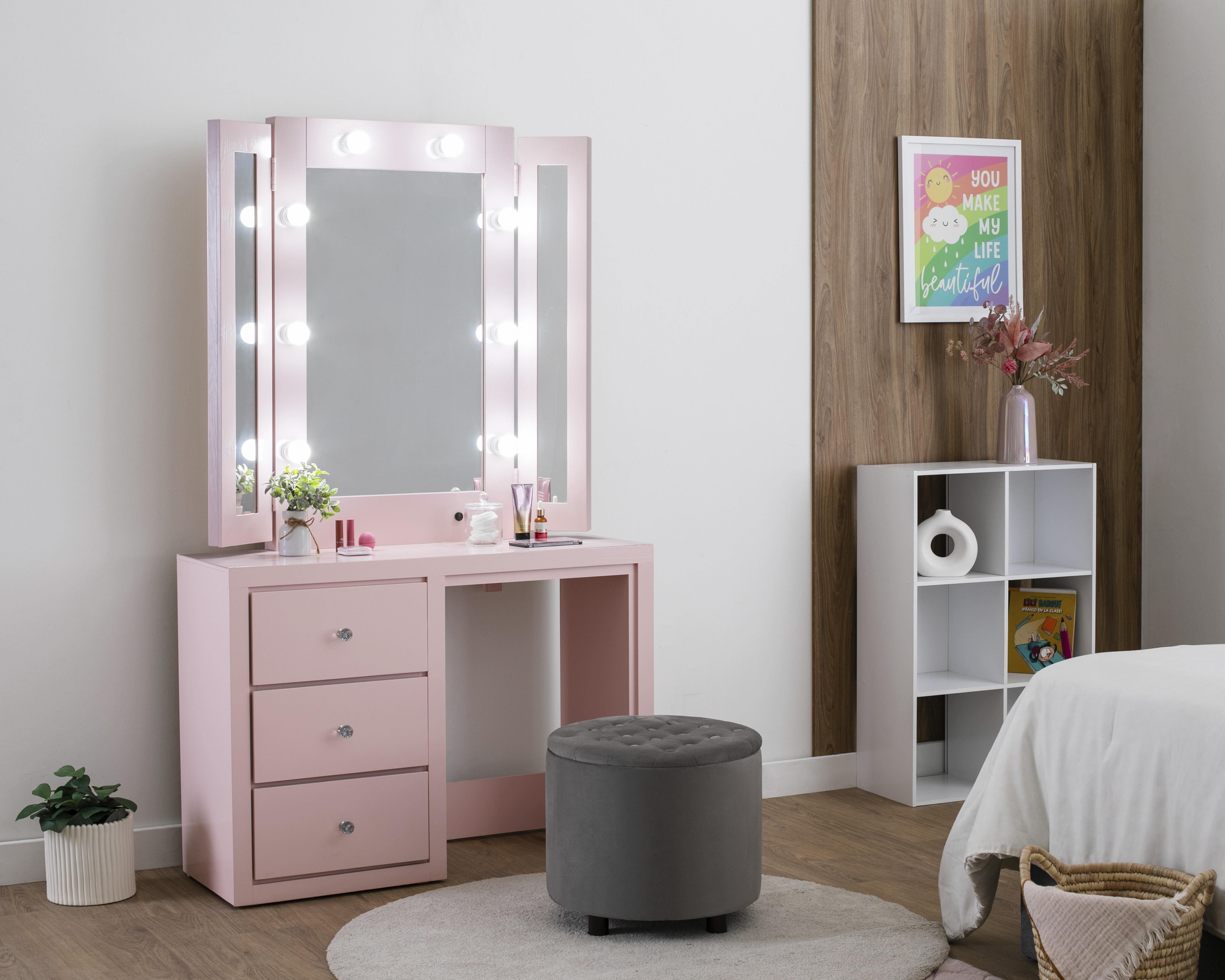 Tocador Fantasy Rosa con Luz