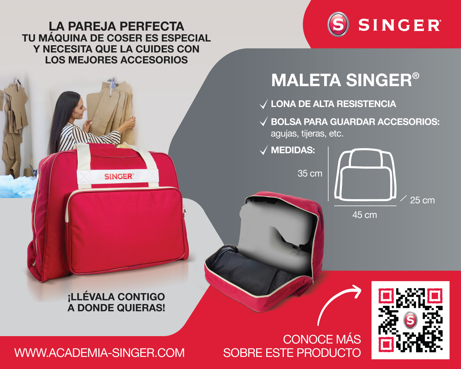 Foto 6 pulgar | Foto 5 | Maleta para Máquina de Coser Singer Roja