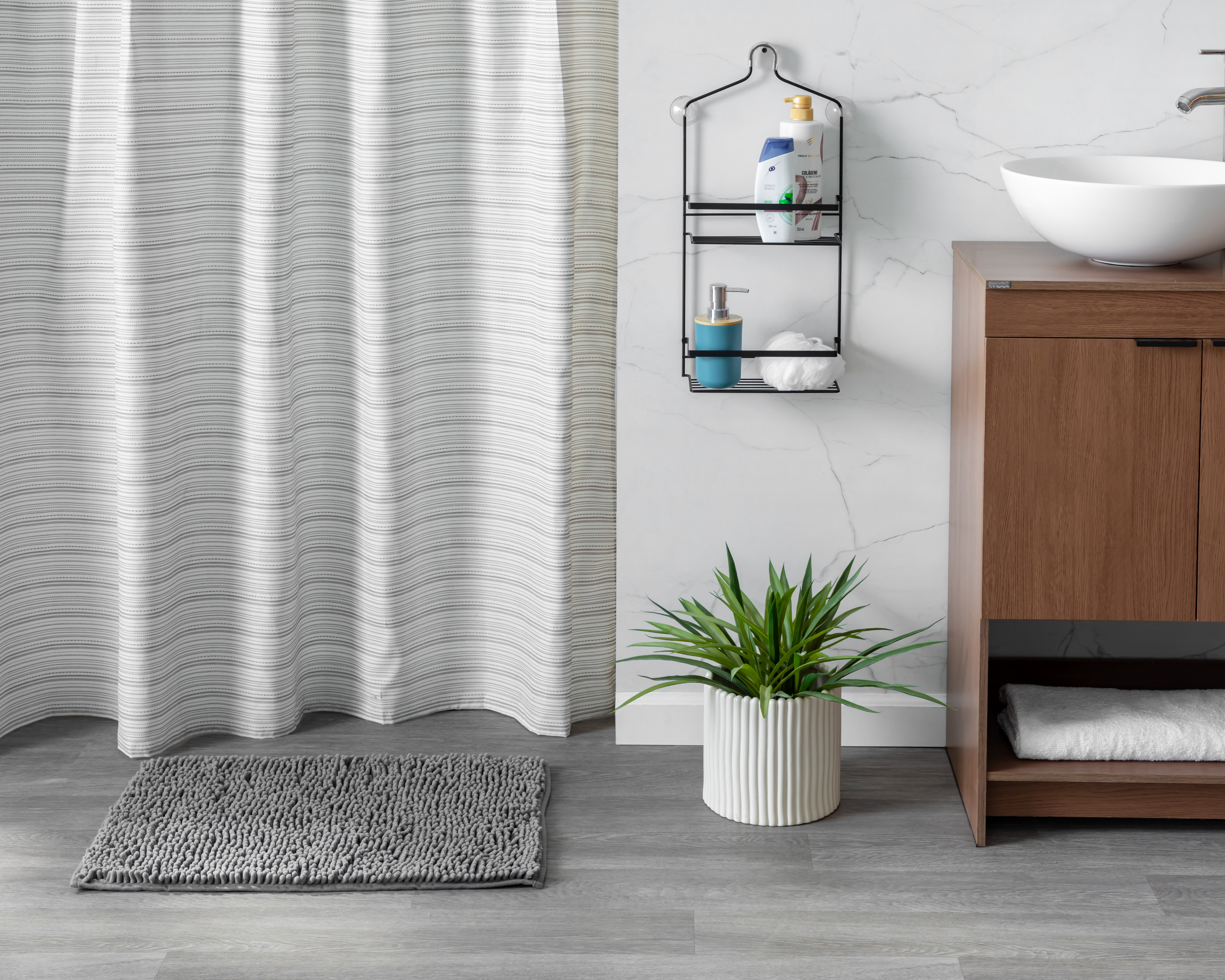 Foto 6 | Foto 6 | Cortina y Tapete para Baño Starhaus con Organizador 3 Piezas