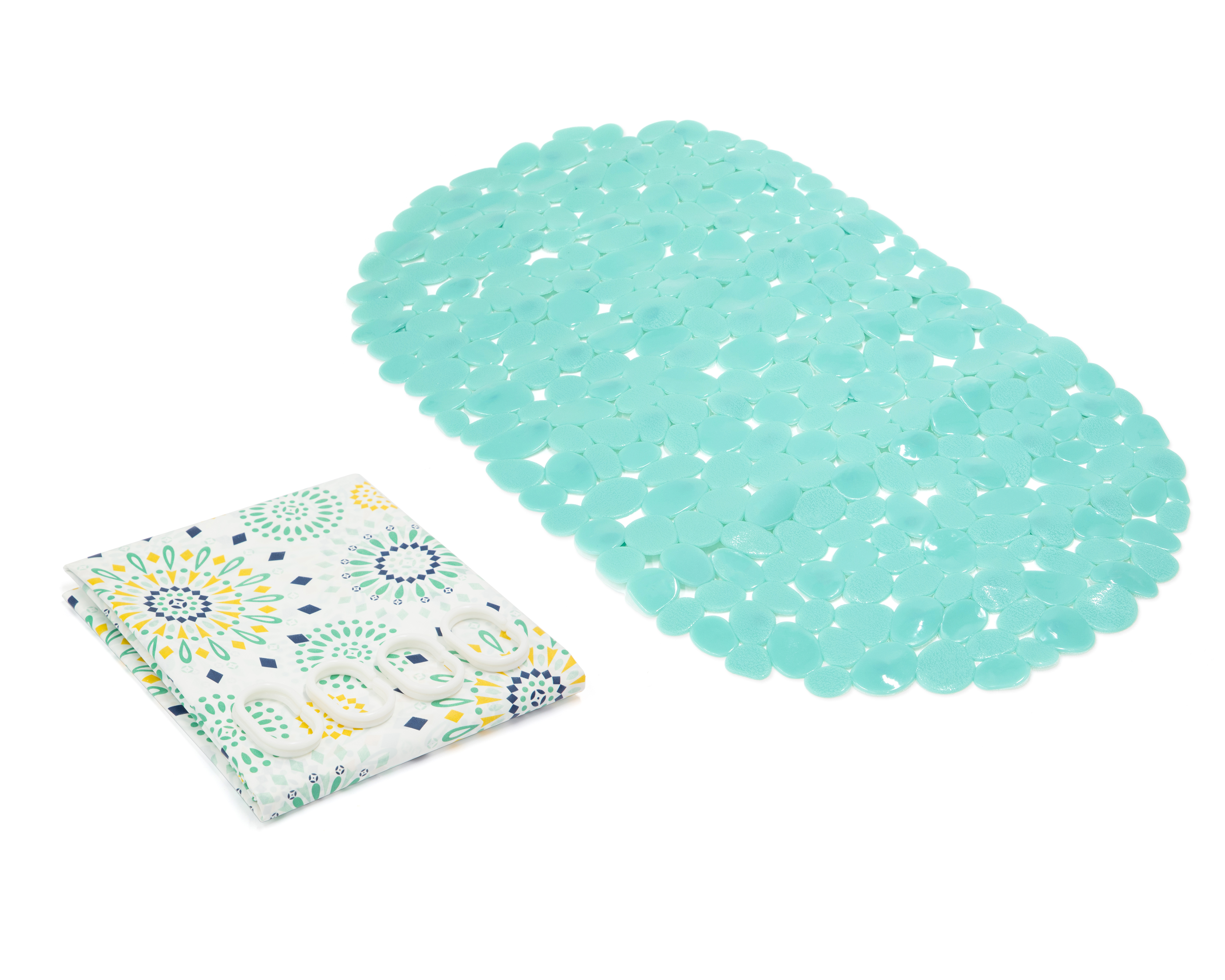 Cortina y Tapete para Baño Starhaus Azul 2 Piezas