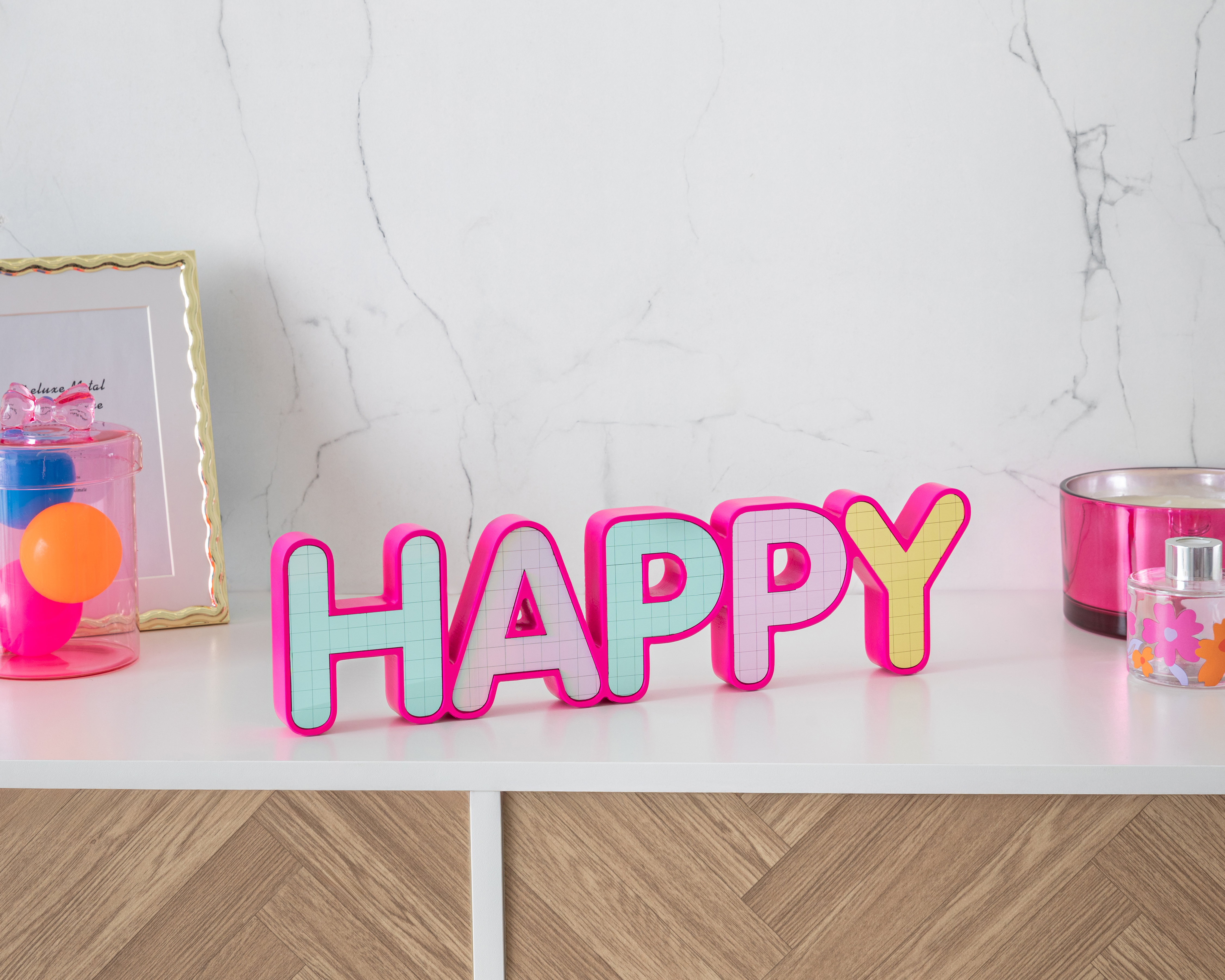 Foto 6 pulgar | Foto 5 | Letrero Decorativo Happy de Madera Industrializada