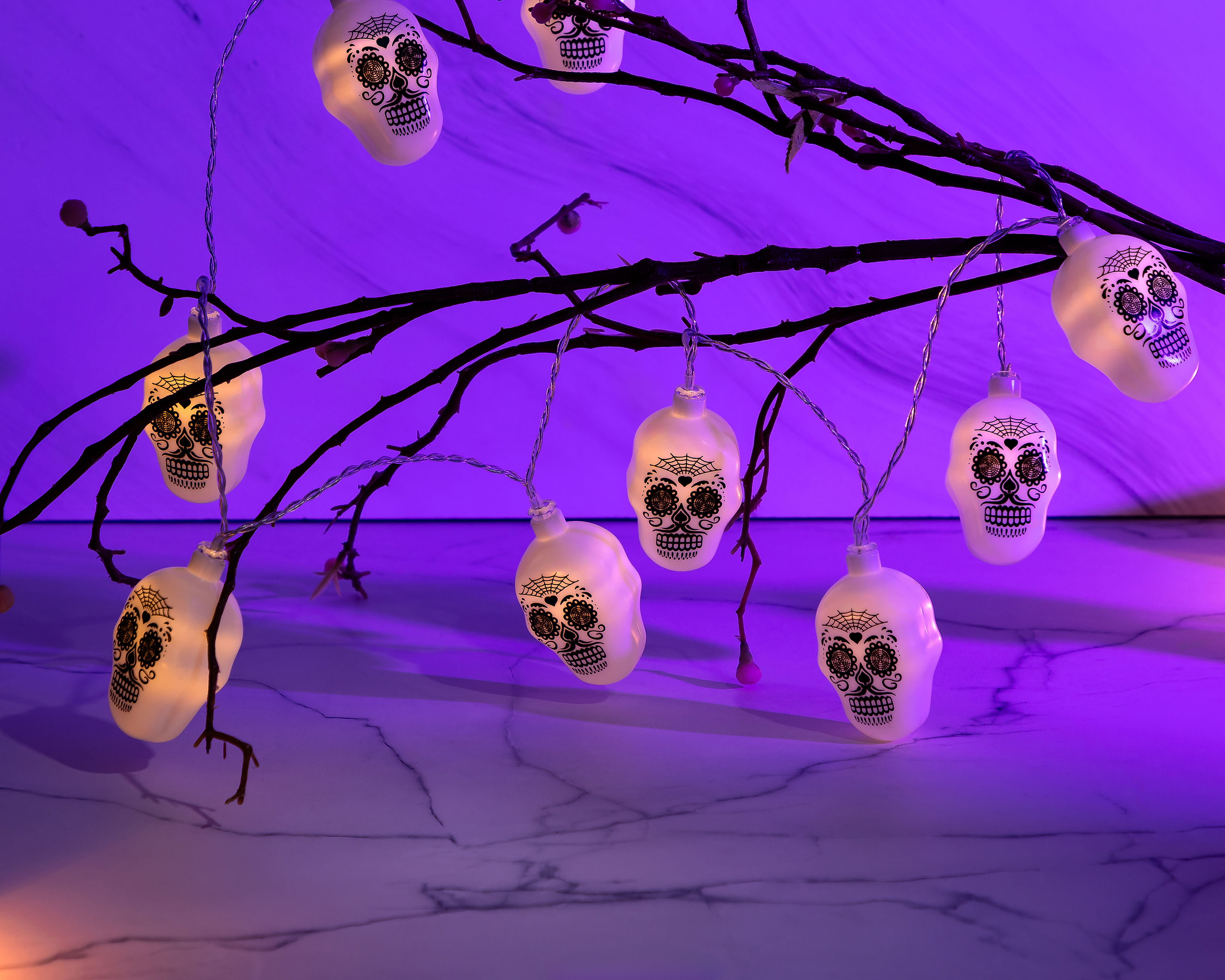 Foto 5 pulgar | Foto 4 | Luces Decorativas del Día de Muertos Skull 10 Luces Cálidas