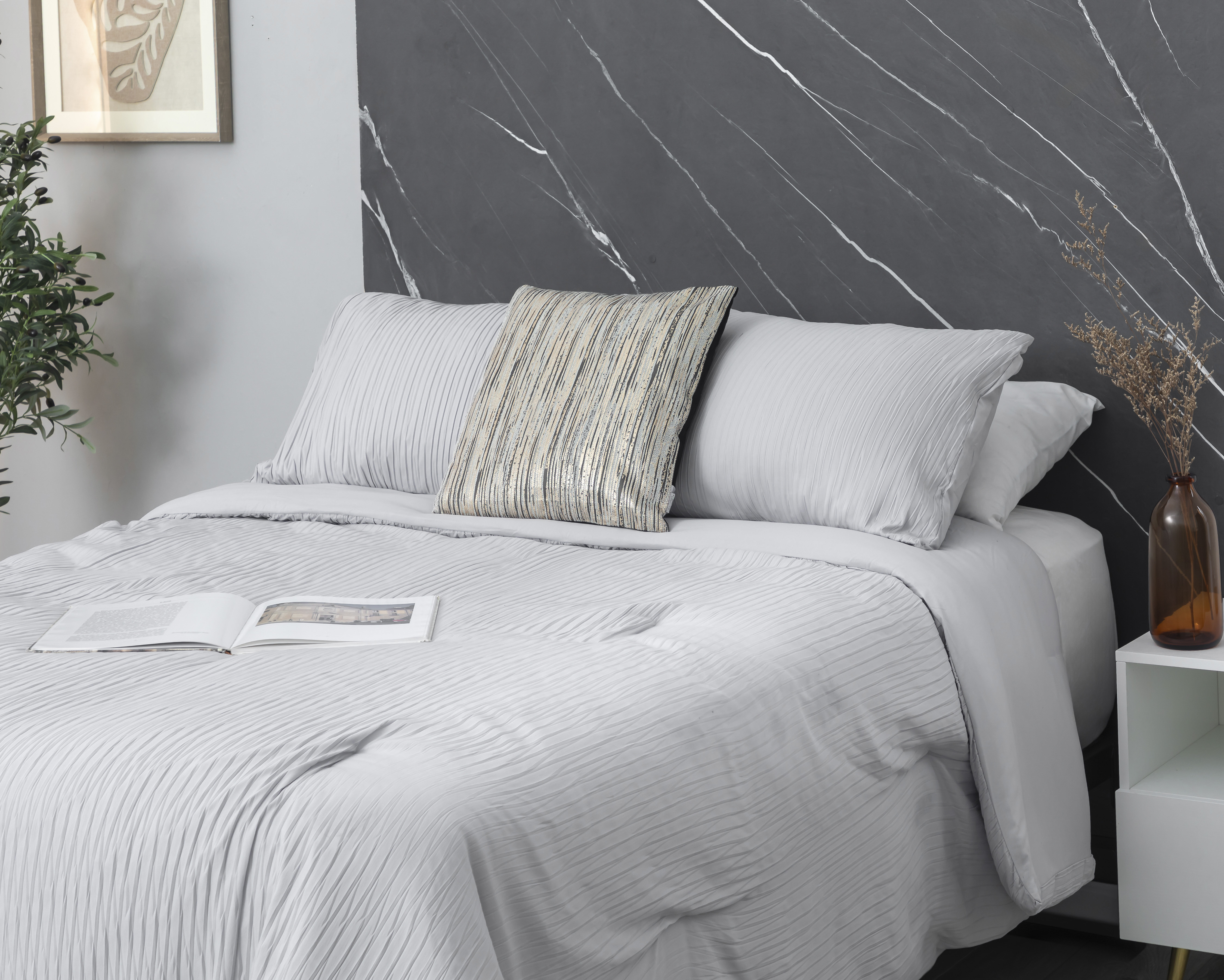 Edredón Matrimonial con Fundas para Almohada Starhaus Mayla Gris 3 Piezas