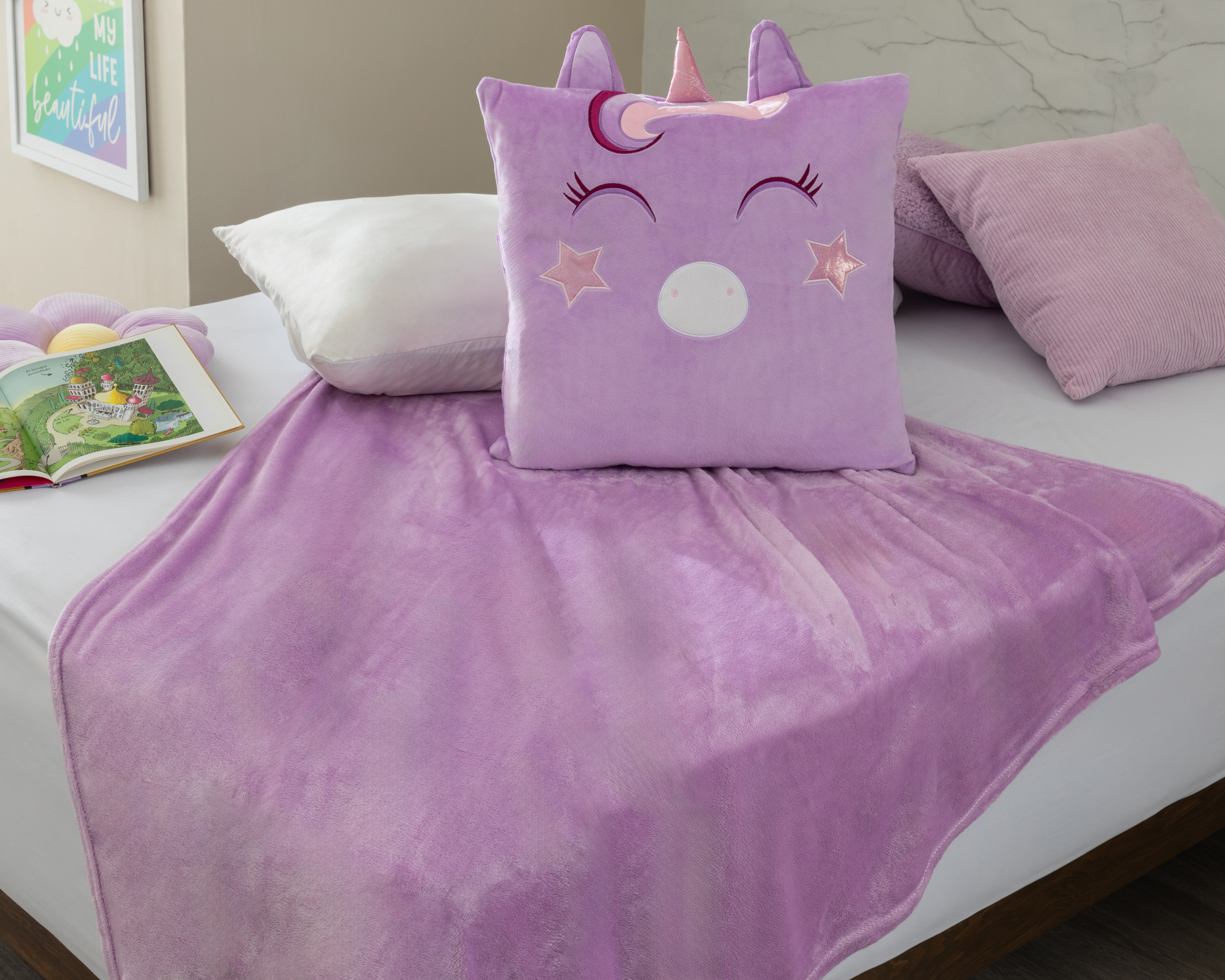 Cojín con Cobertor Individual Starhaus Unicornio Lila 2 Piezas