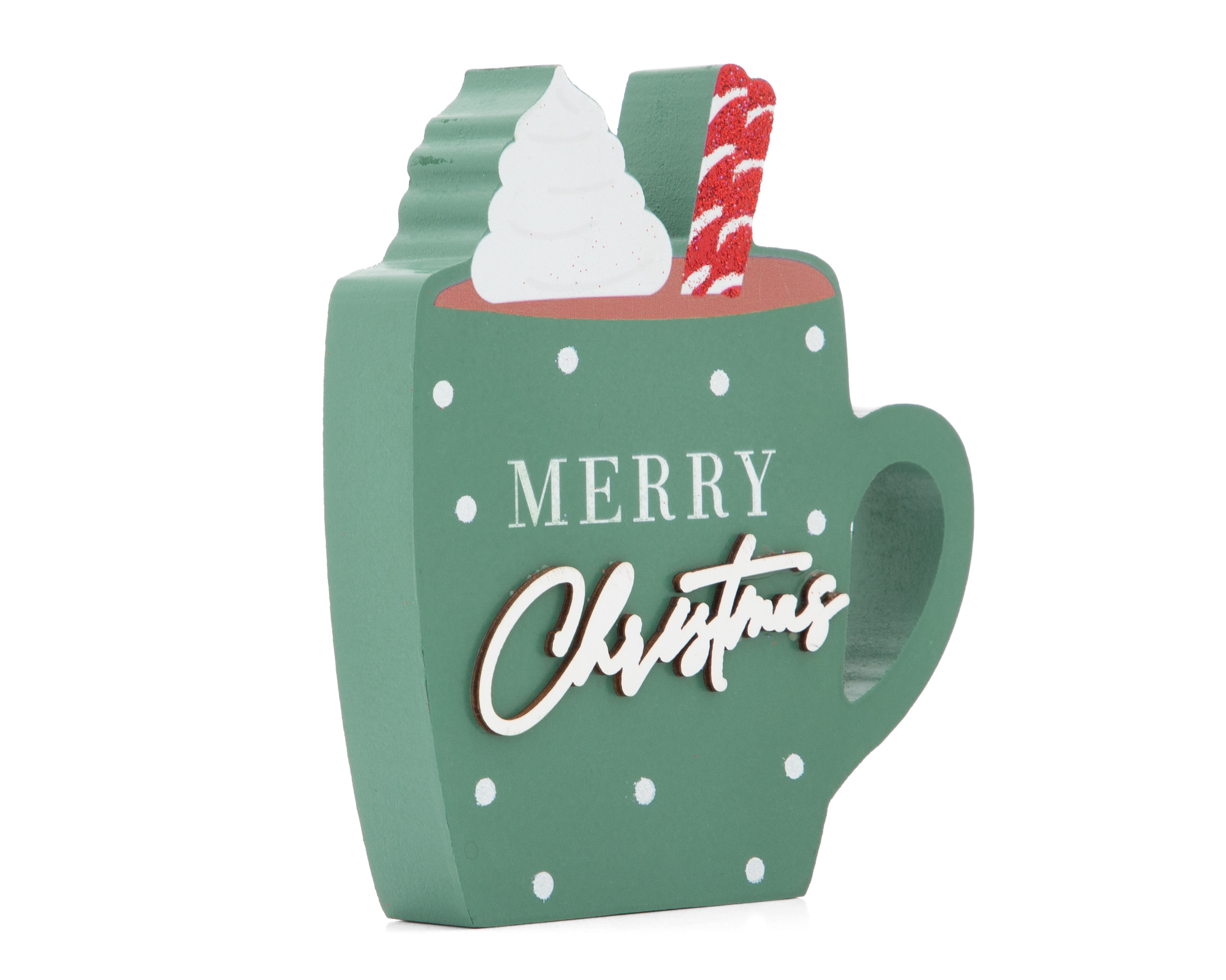 Figura Decorativa de Taza Navideña Hot Coco de Madera