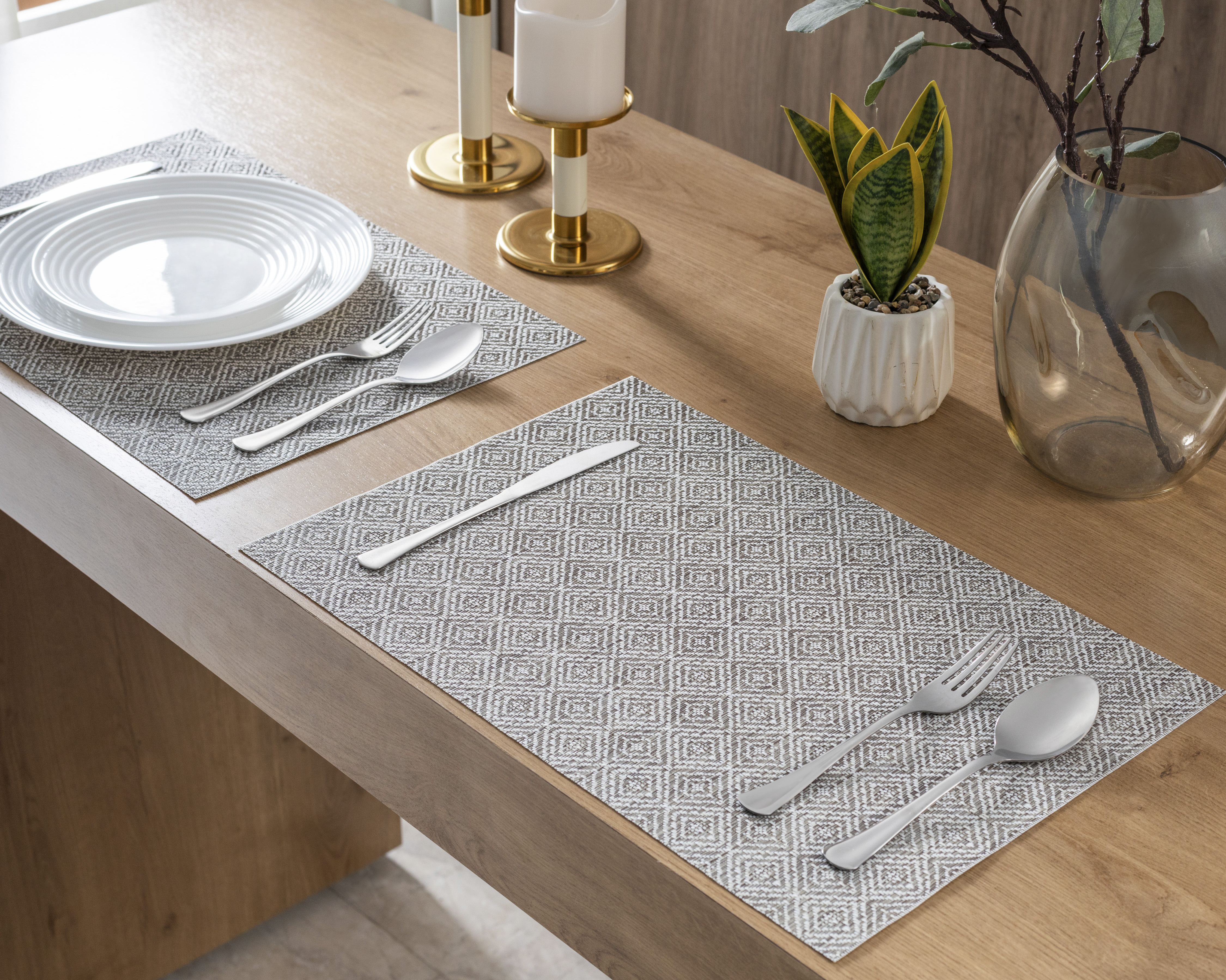 Mantel Individual Starhaus Rectangular Gris 4 Piezas
