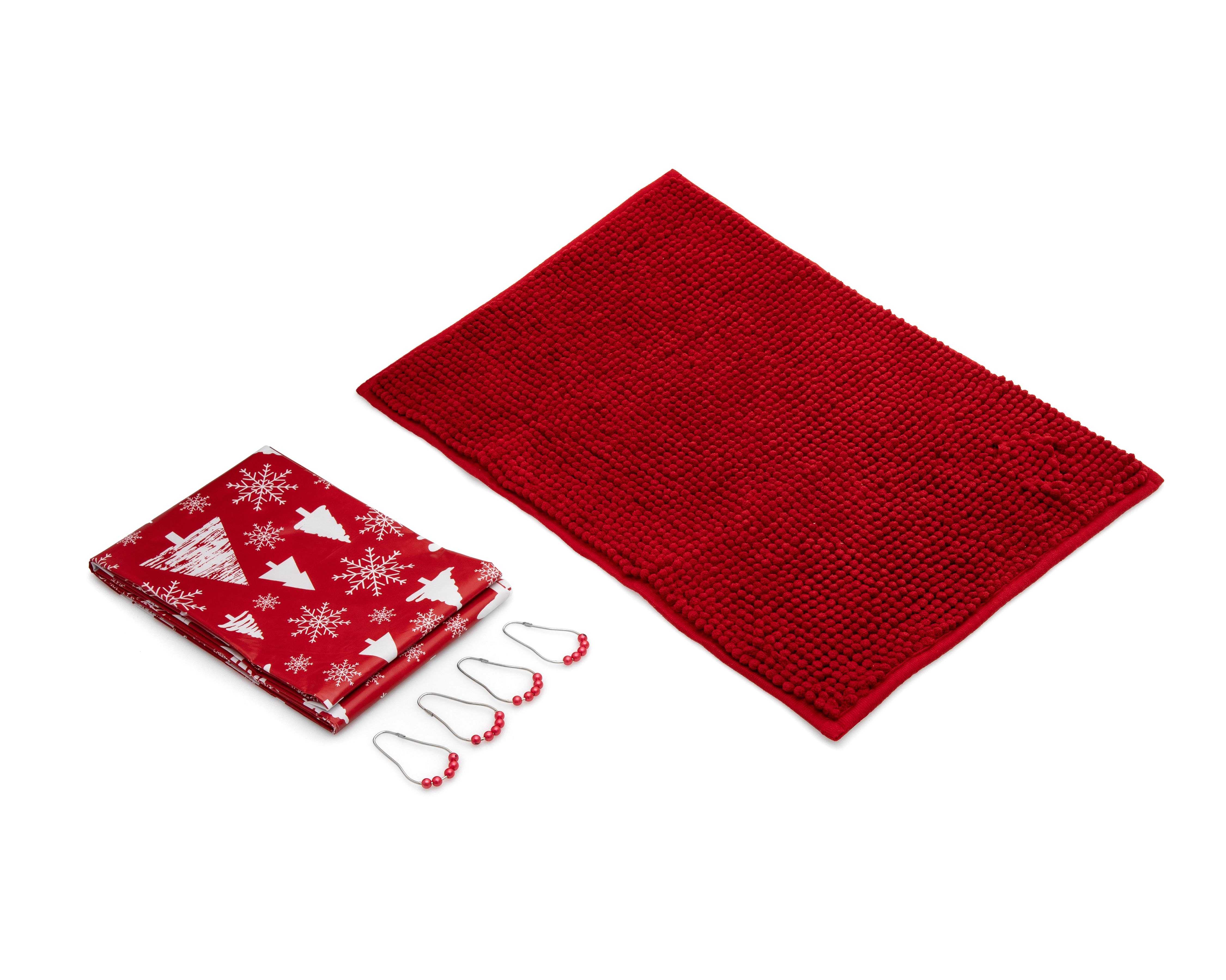 Cortina y Tapete para Baño Starhaus Rojo 2 Piezas