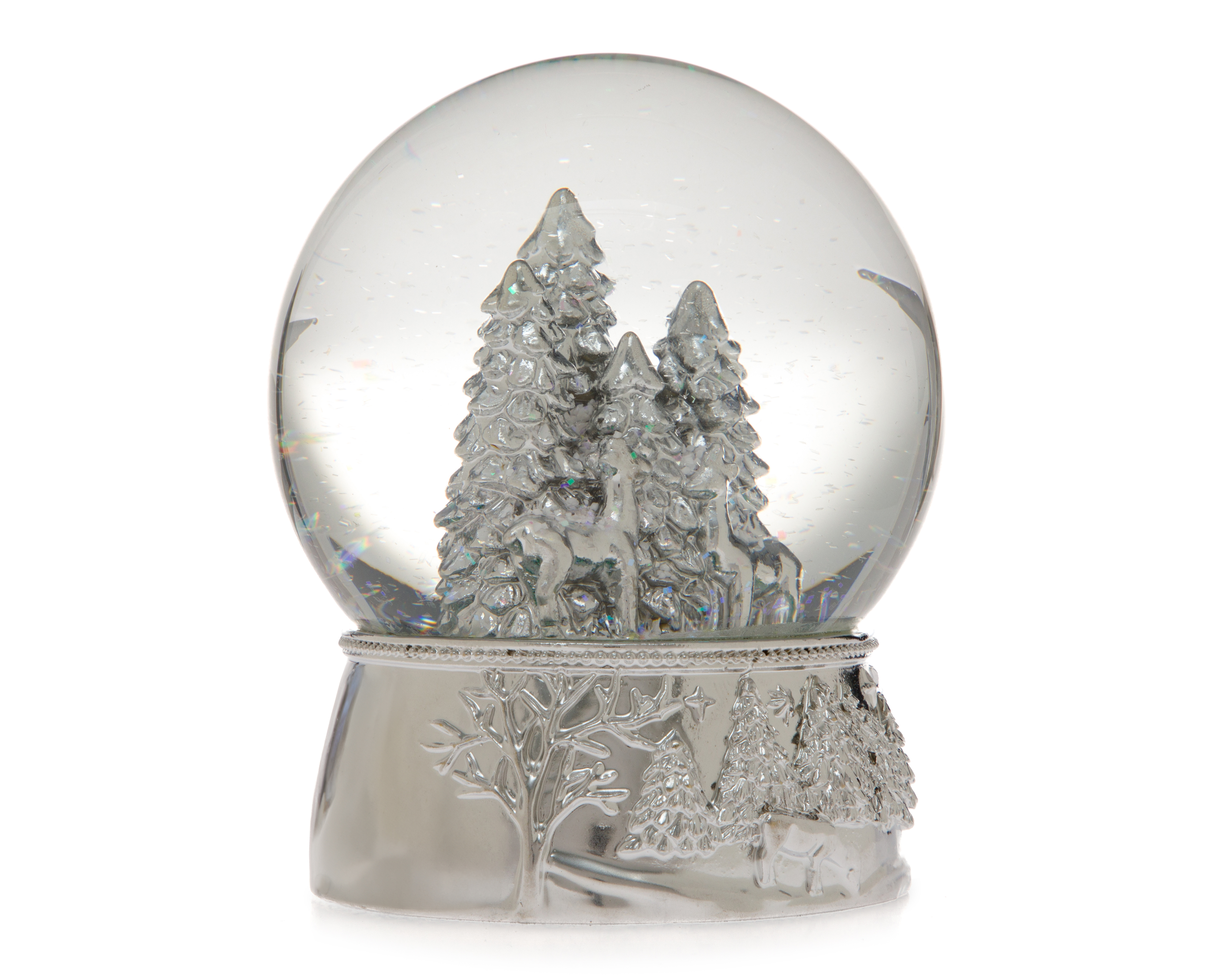 Esfera de Nieve de Navidad Bosque Platino de Poliresina