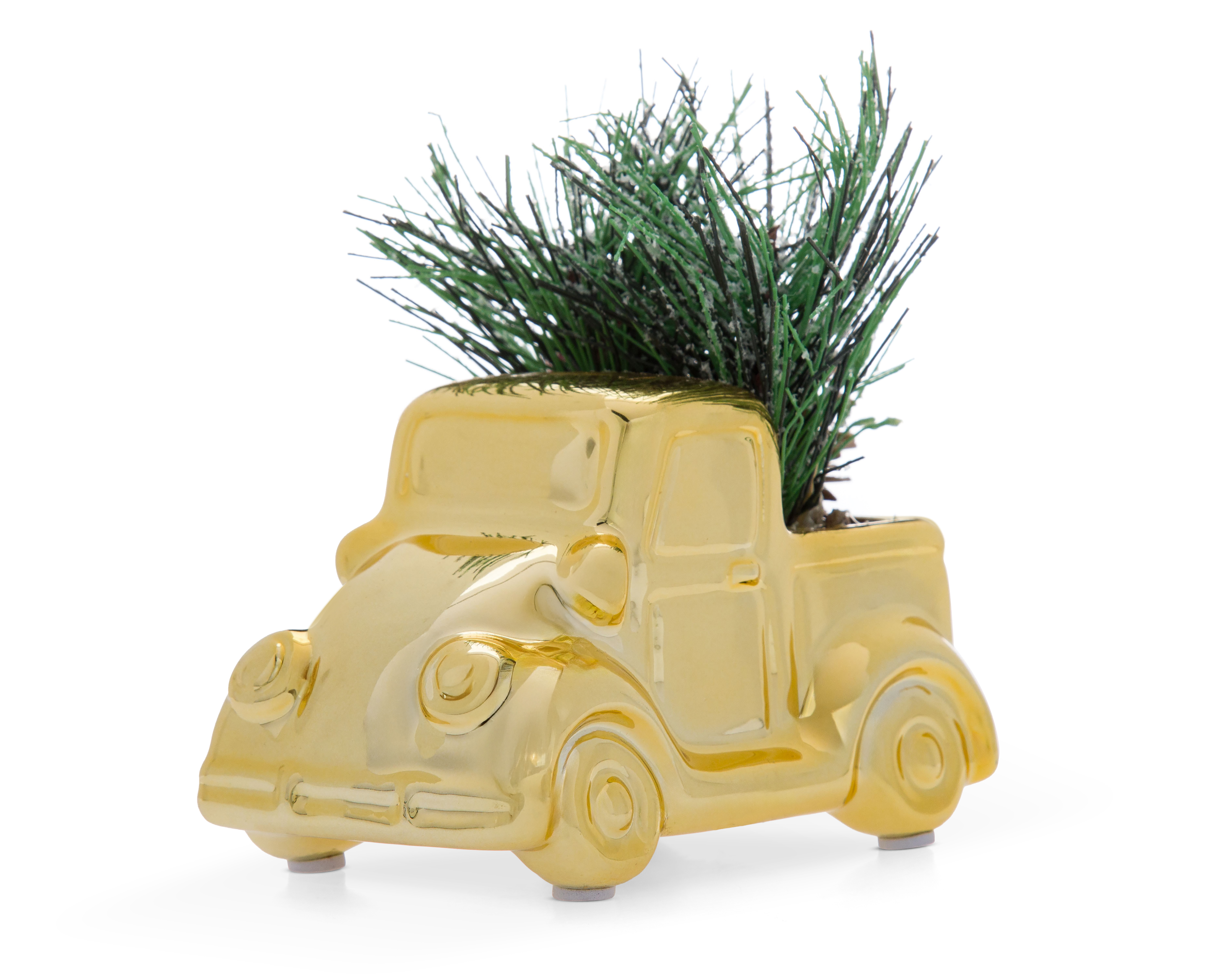 Escultura de Camioneta Gold Car de Cerámica
