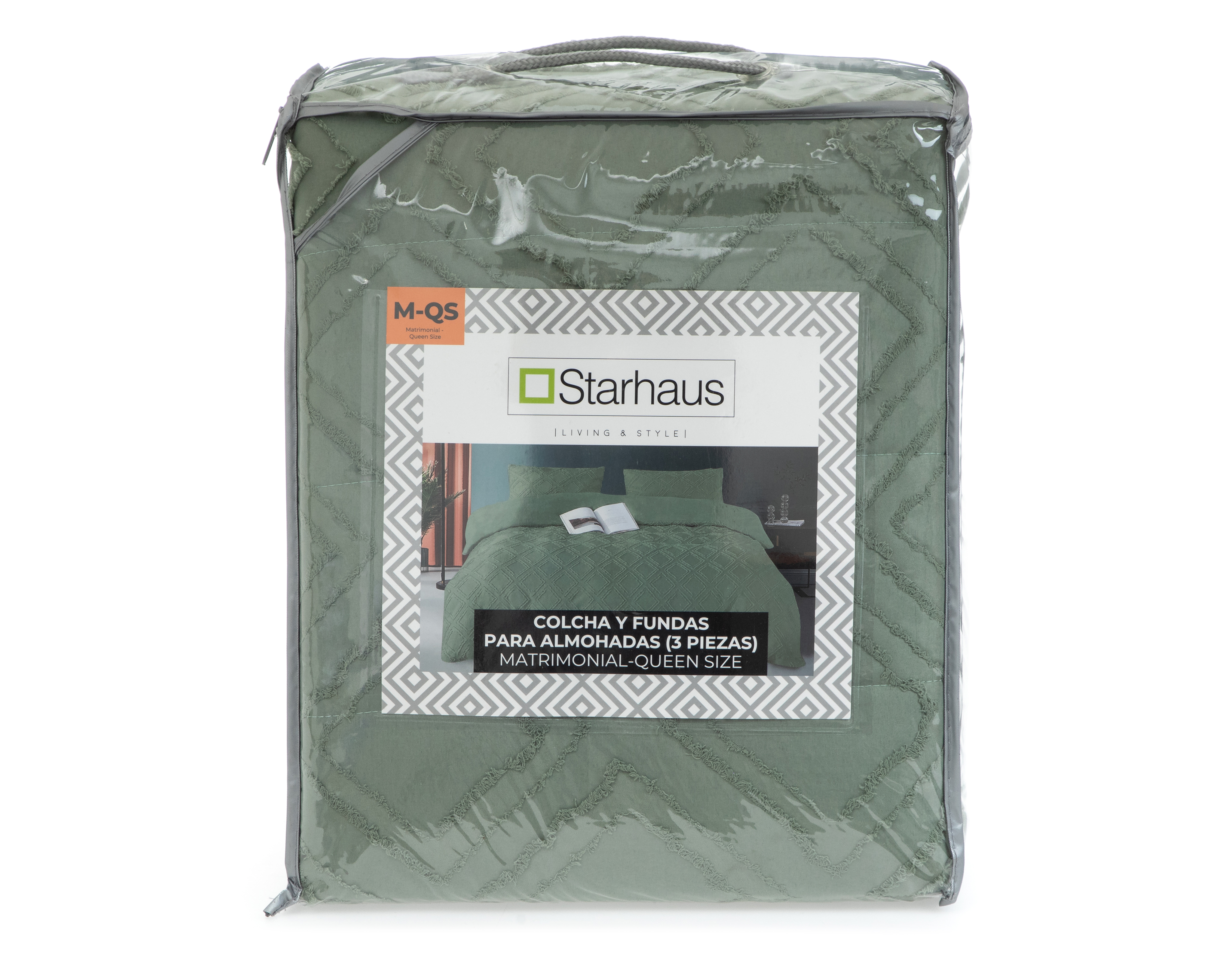 Foto 4 | Foto 4 | Colcha Matrimonial con Fundas para Almohada Starhaus Apolo Verde 3 Piezas