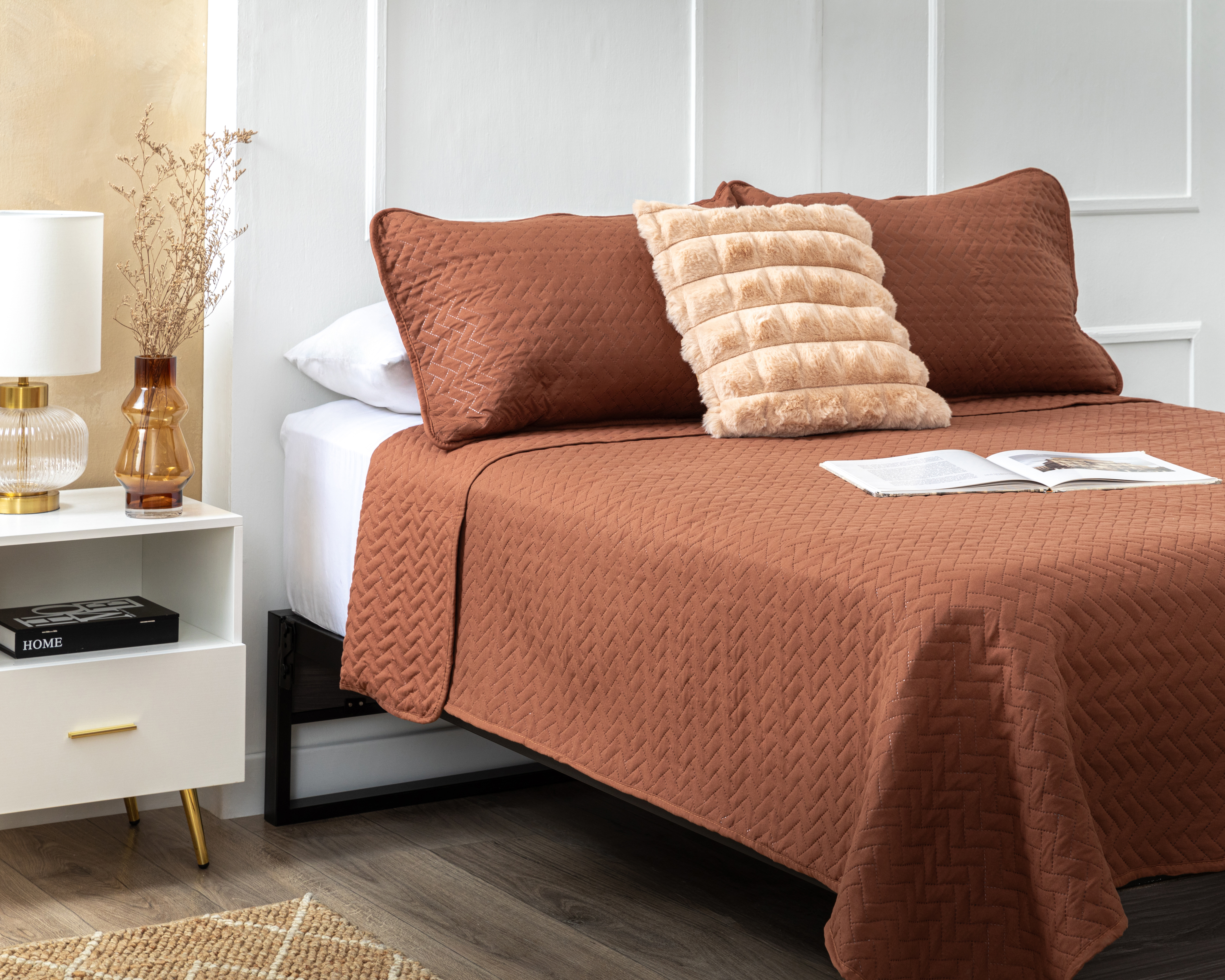 Foto 2 pulgar | Foto 1 | Colcha Matrimonial-Queen Size con Fundas para Almohada Starhaus Café 3 Piezas