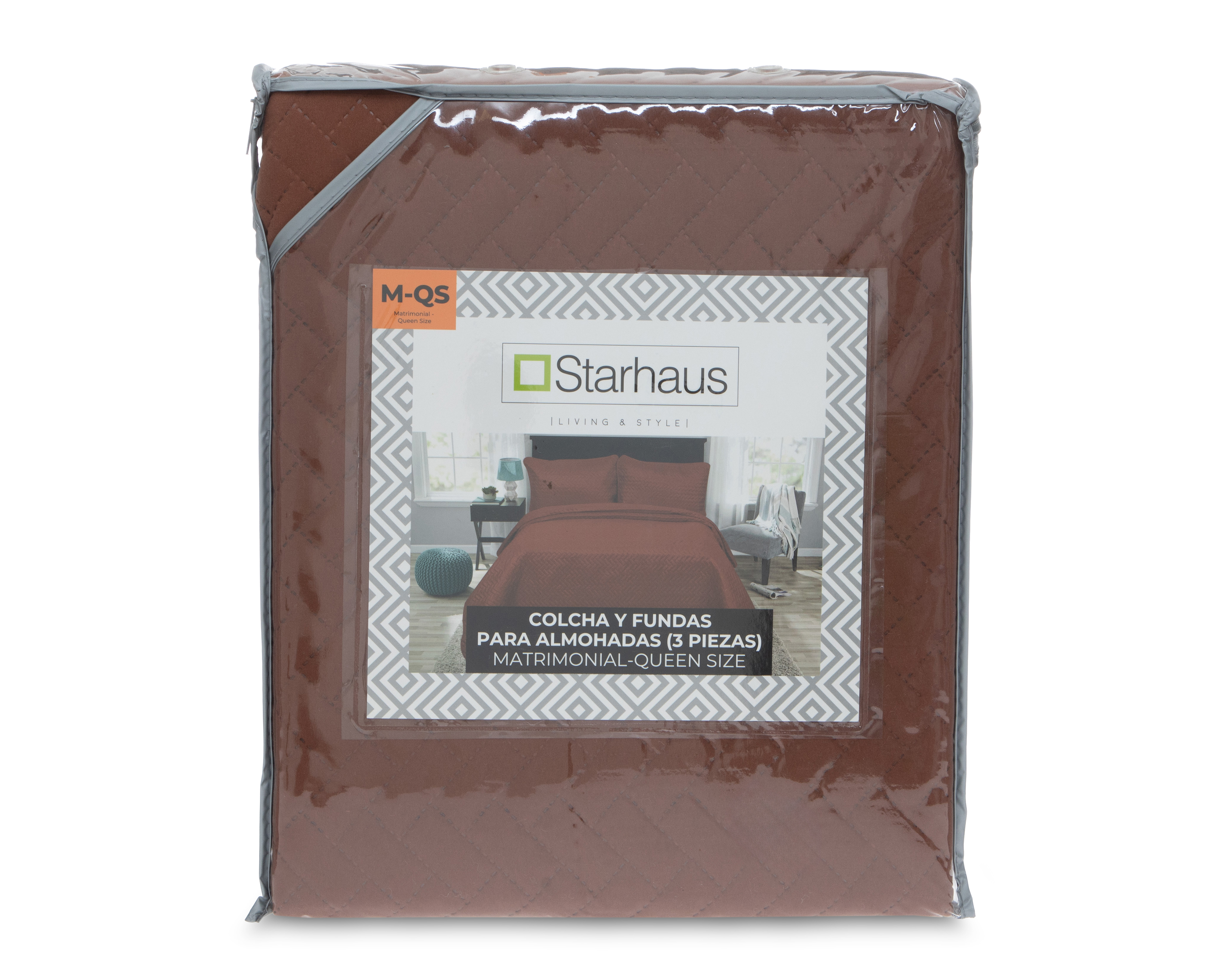 Foto 4 | Foto 4 | Colcha Matrimonial-Queen Size con Fundas para Almohada Starhaus Café 3 Piezas