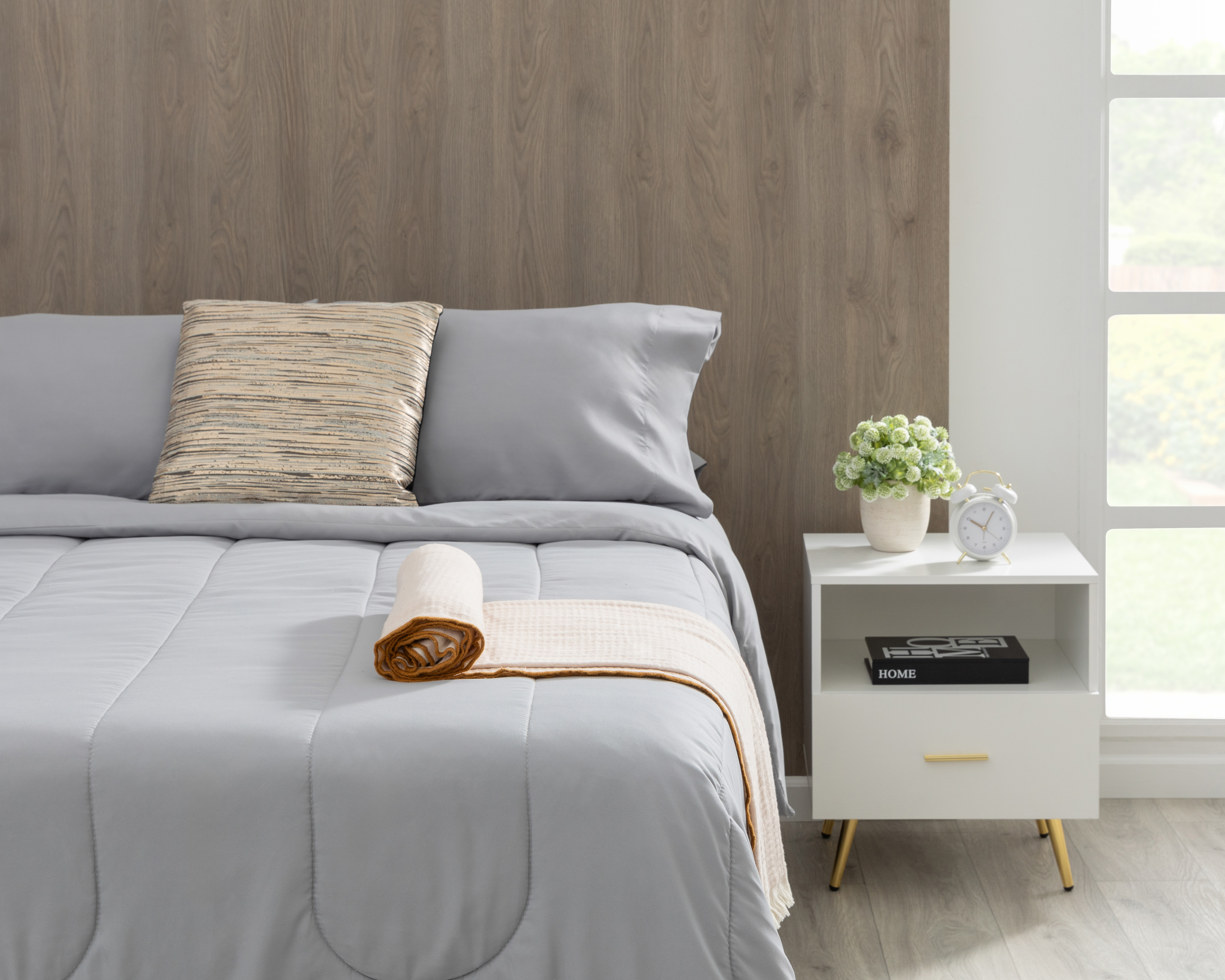 Edredón Matrimonial/Queen Size con Sábanas y Fundas Starhaus Ponto Gris 7 Piezas