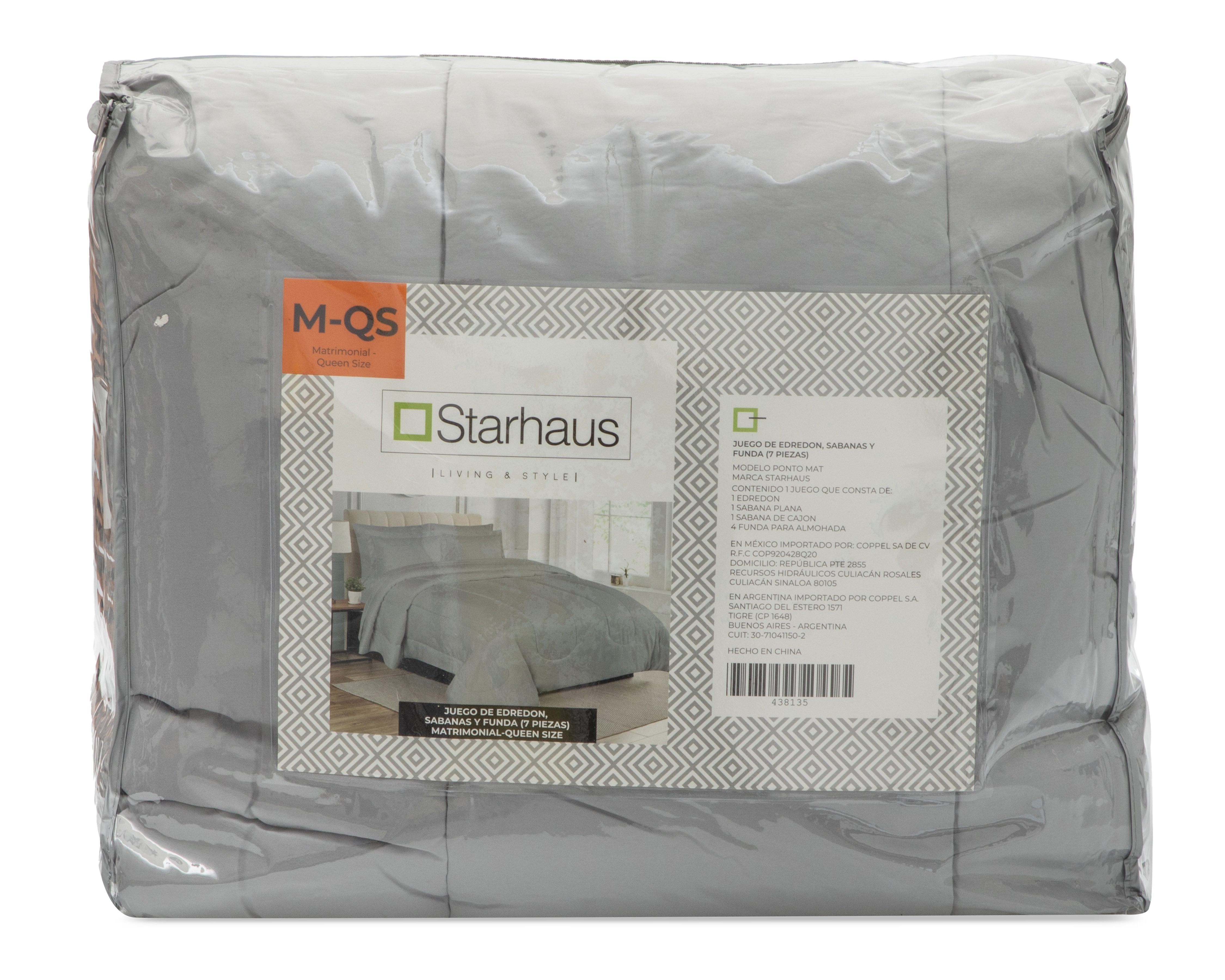 Foto 4 | Foto 4 | Edredón Matrimonial/Queen Size con Sábanas y Fundas Starhaus Ponto Gris 7 Piezas