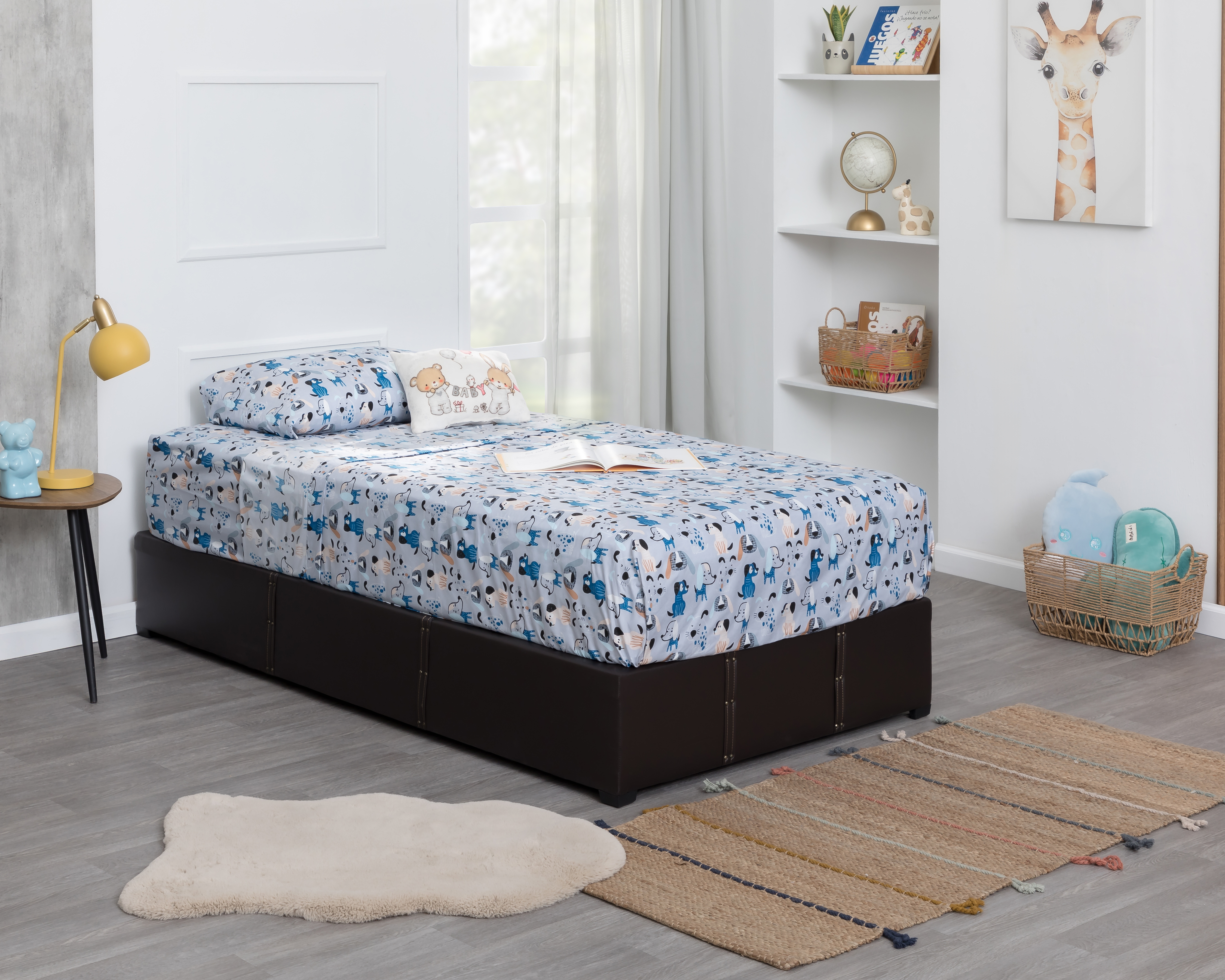 Sábana Individual Starhaus Perritos Azul 3 Piezas