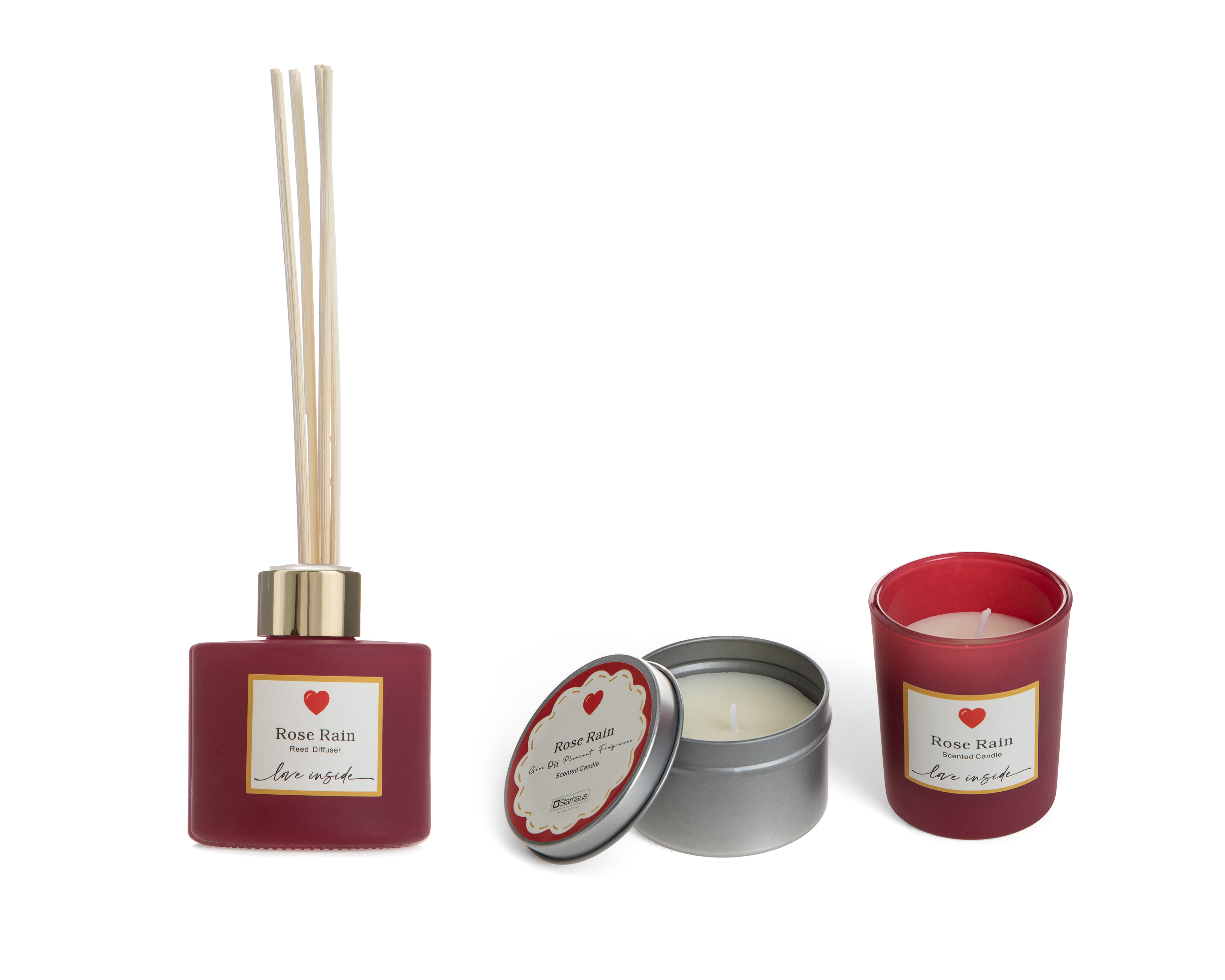 Set de Vela y Difusor Aromático Starhaus Rose for Rain 3 Piezas