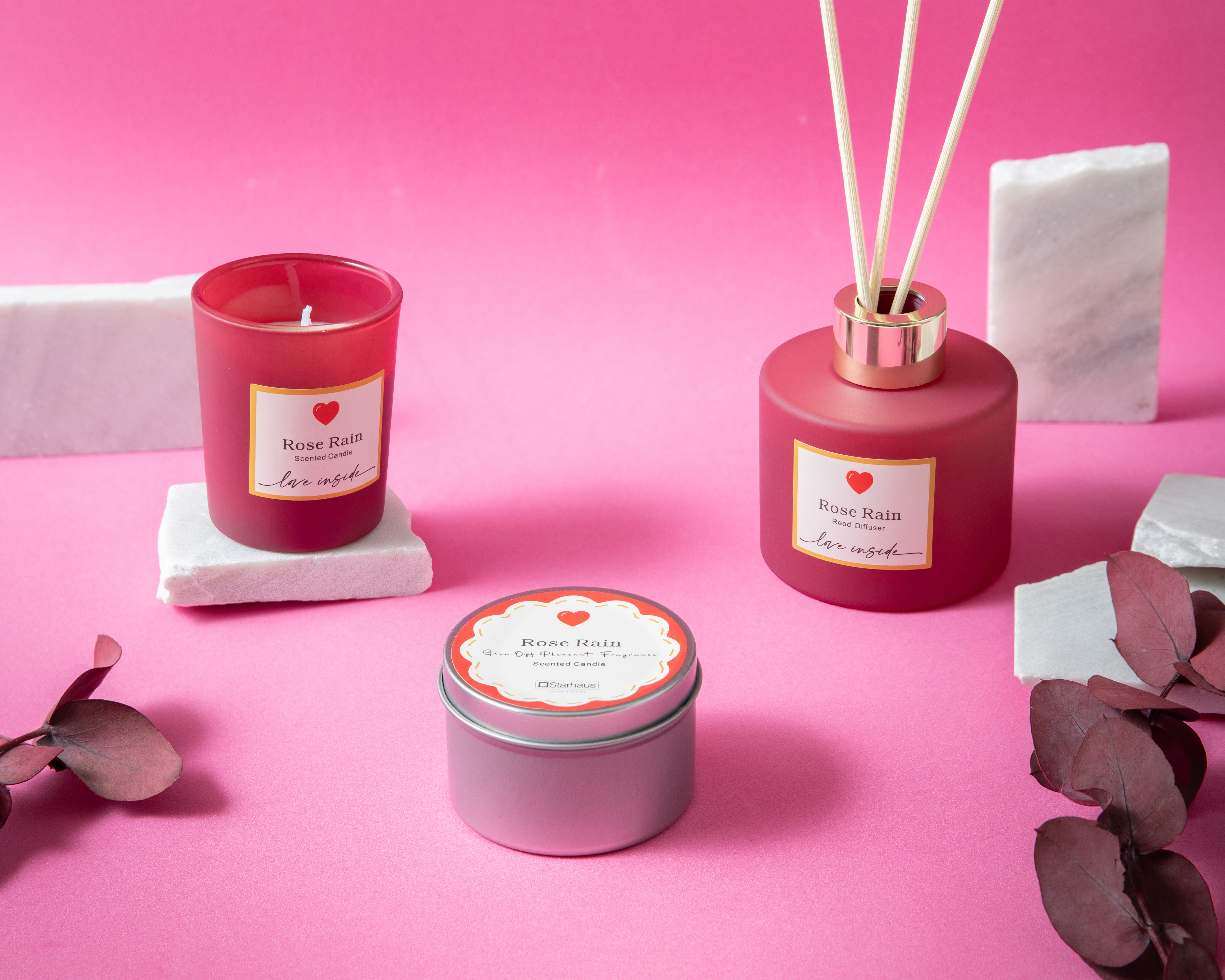 Foto 6 pulgar | Foto 5 | Set de Vela y Difusor Aromático Starhaus Rose for Rain 3 Piezas