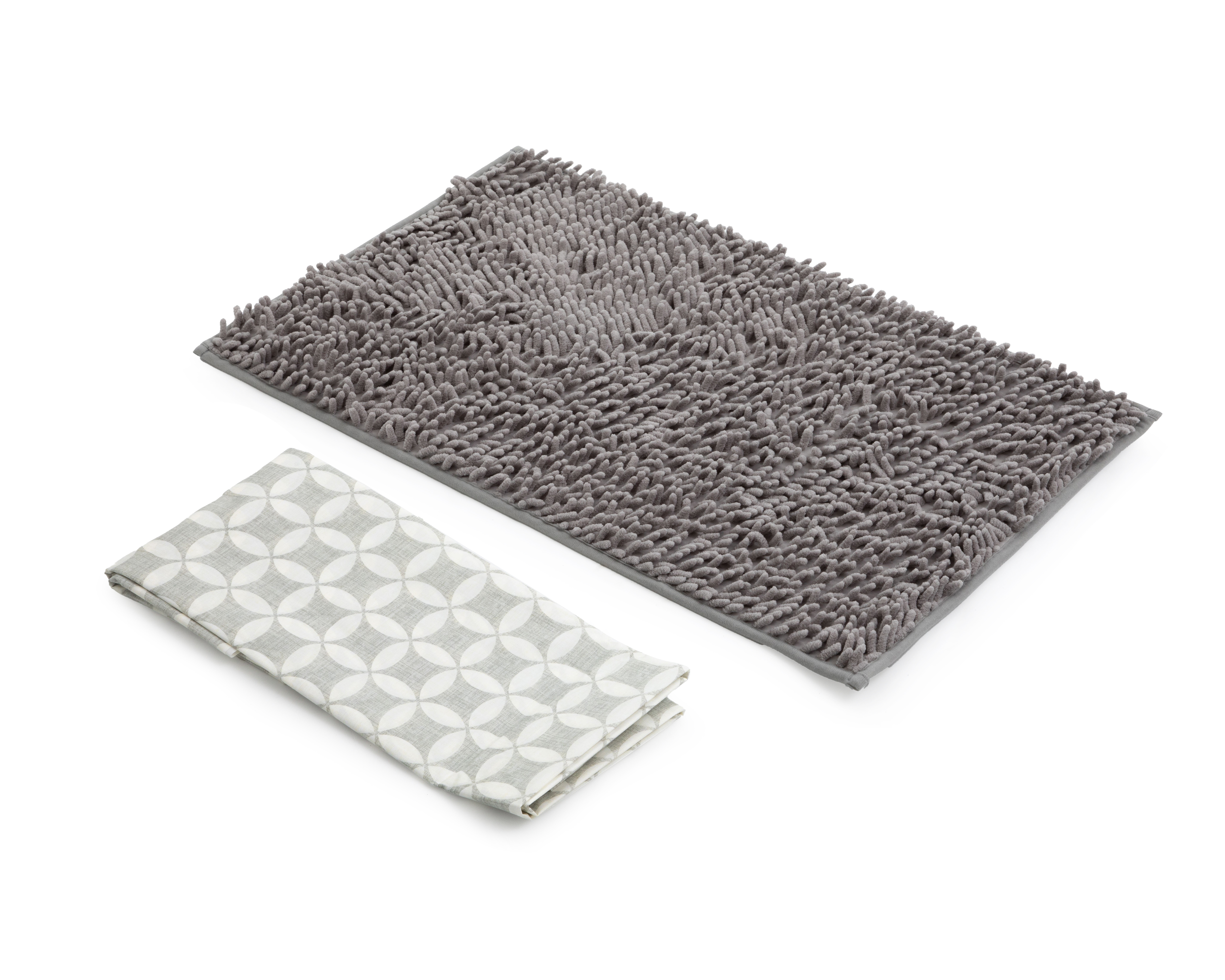 Cortina y Tapete para Baño Starhaus Gris 2 Piezas