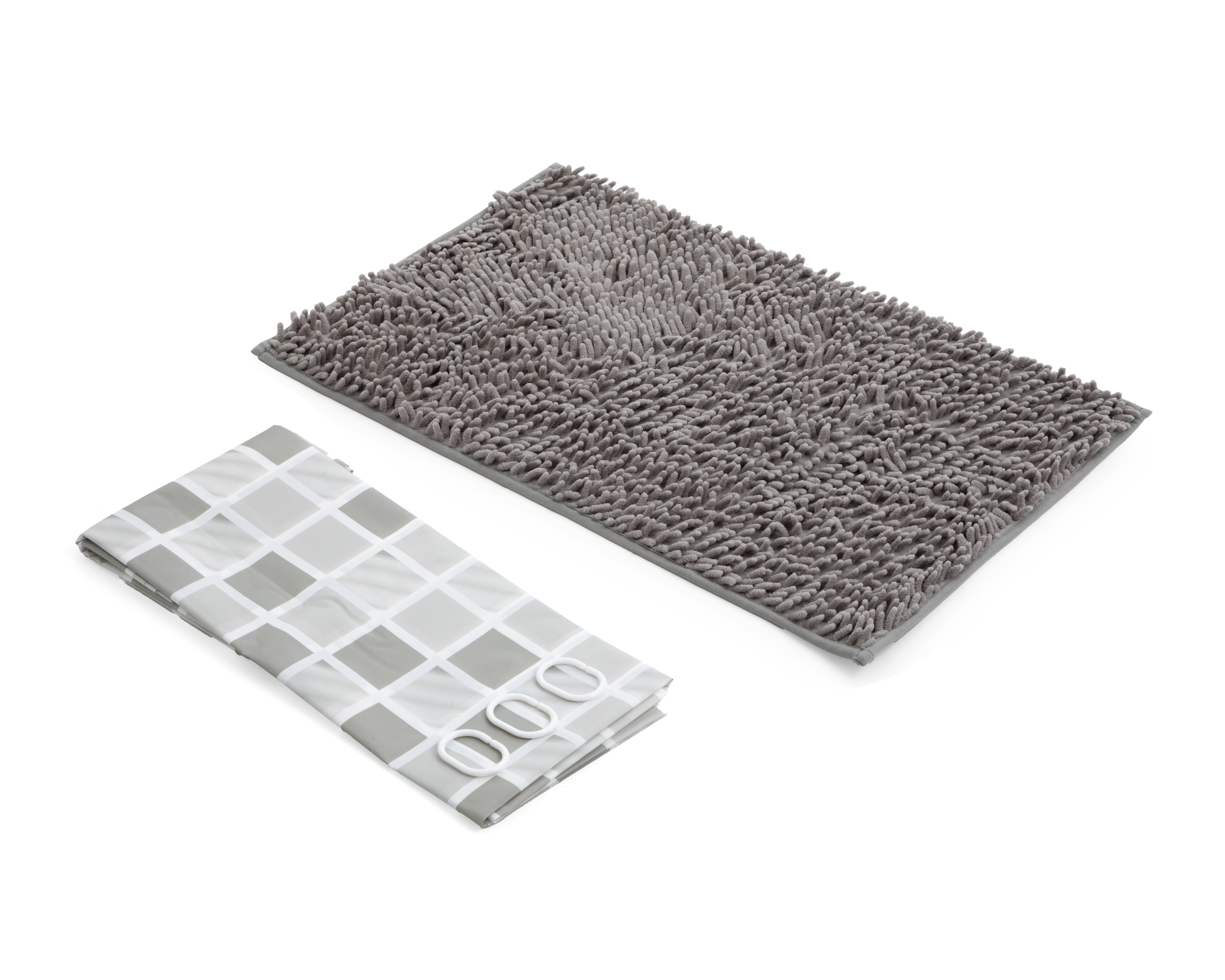 Foto 1 | Foto 1 | Cortina y Tapete para Baño Starhaus Gris 2 Piezas