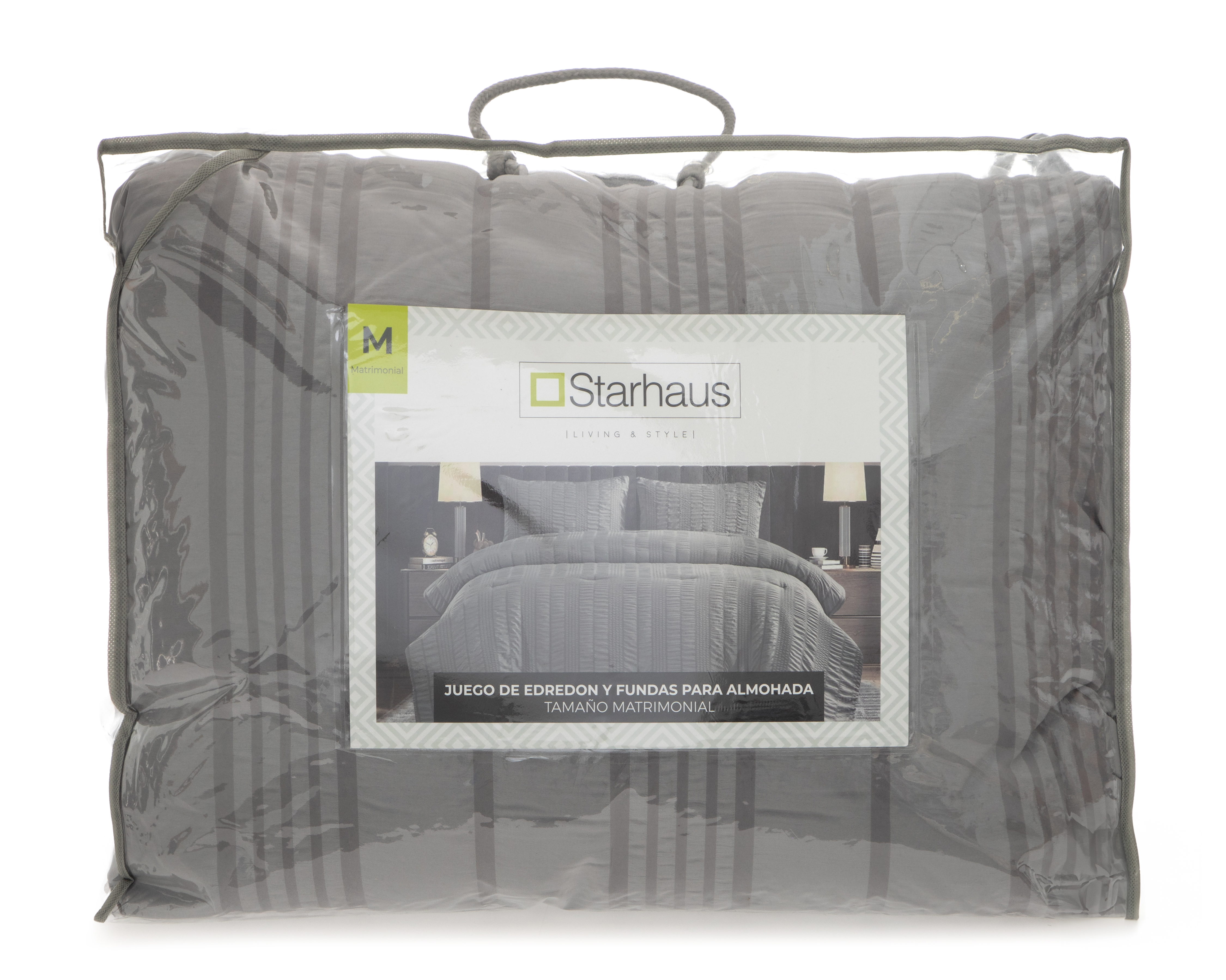 Foto 5 pulgar | Foto 4 | Edredón Matrimonial con Fundas para Almohada Starhaus Maysi Gris 3 Piezas