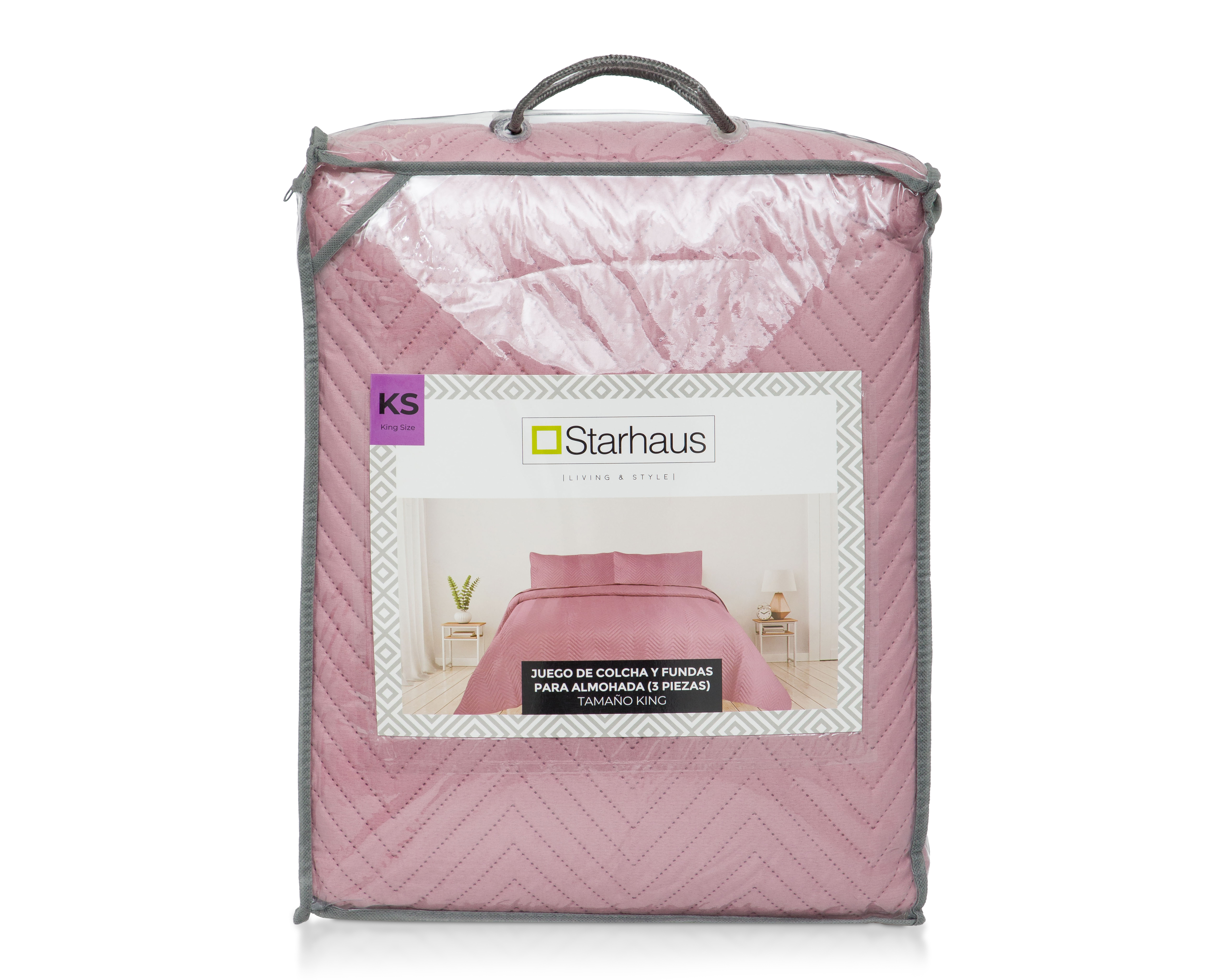 Foto 4 | Foto 4 | Colcha King Size con Fundas para Almohada Starhaus Marisol Rosa 3 Piezas