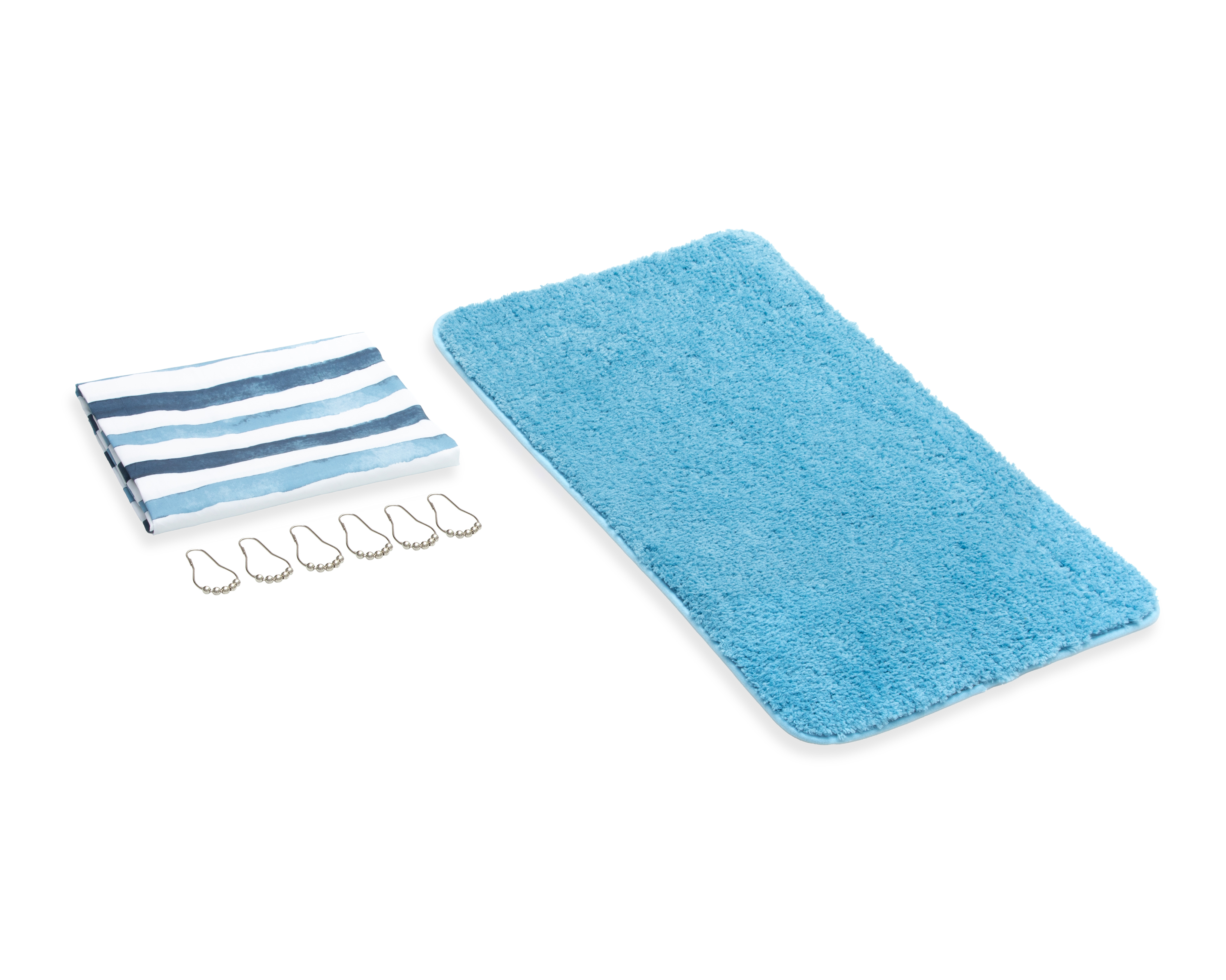 Cortina y Tapete para Baño Starhaus Azul 2 Piezas