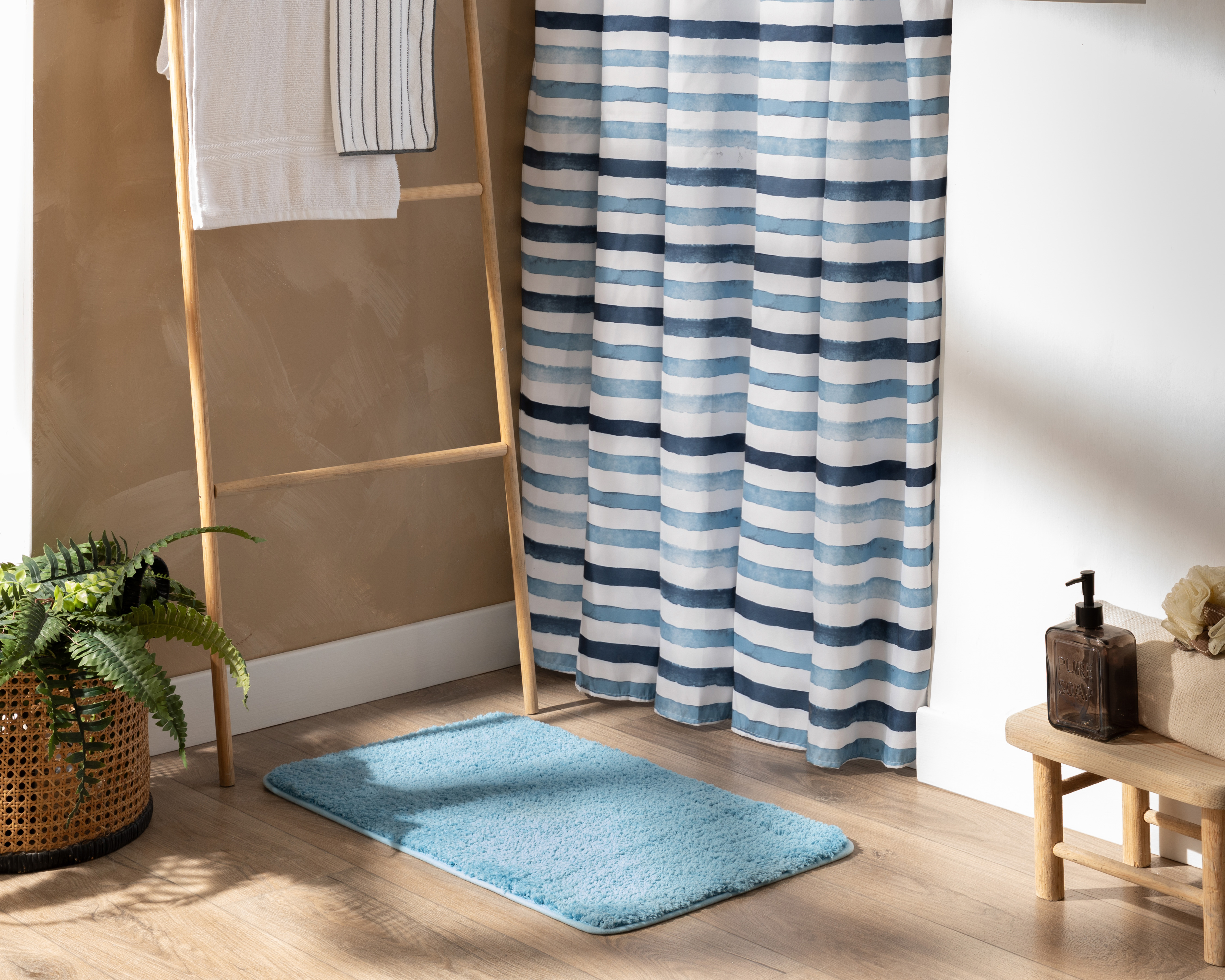 Foto 7 pulgar | Foto 6 | Cortina y Tapete para Baño Starhaus Azul 2 Piezas