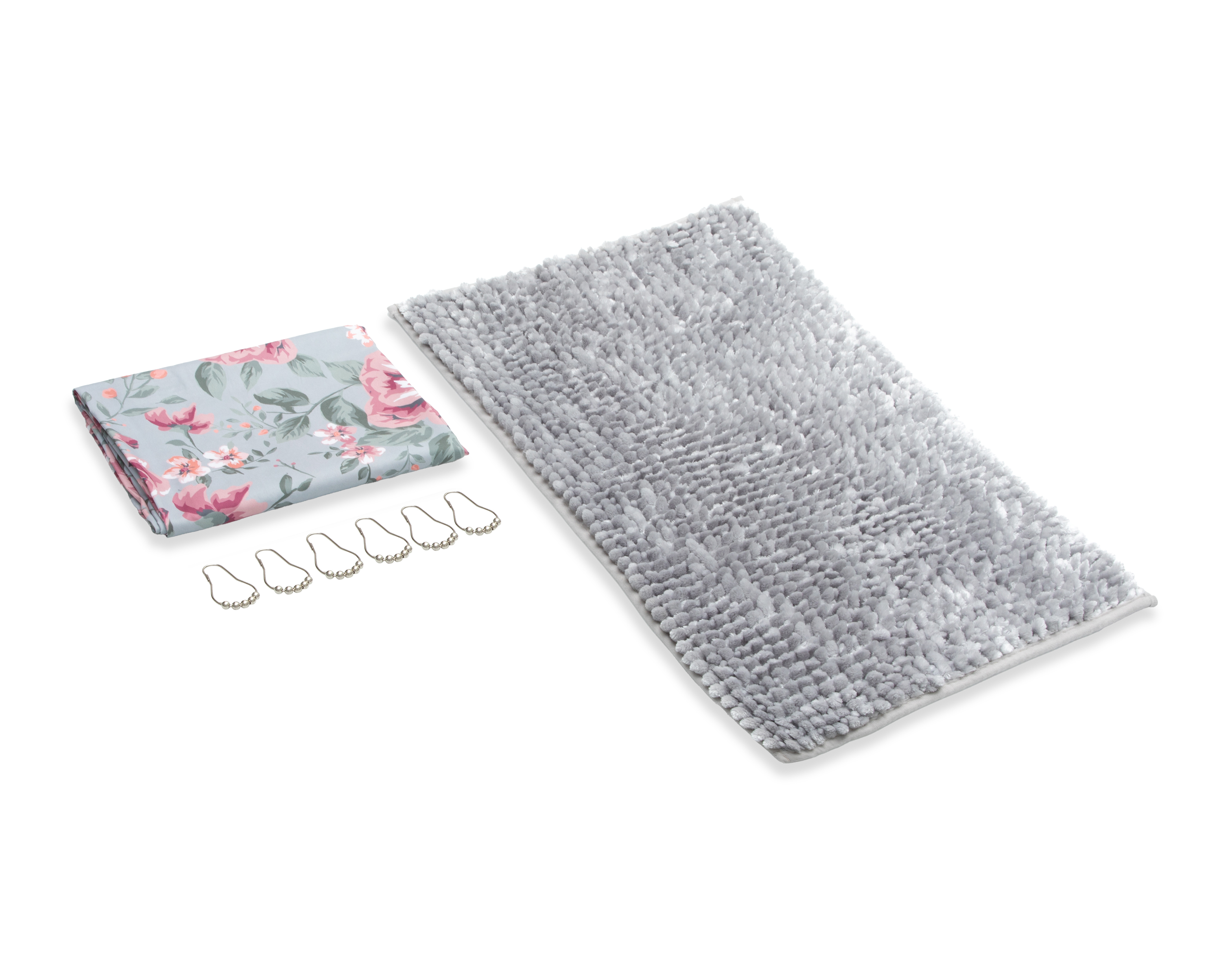 Cortina y Tapete para Baño Starhaus Gris 2 Piezas