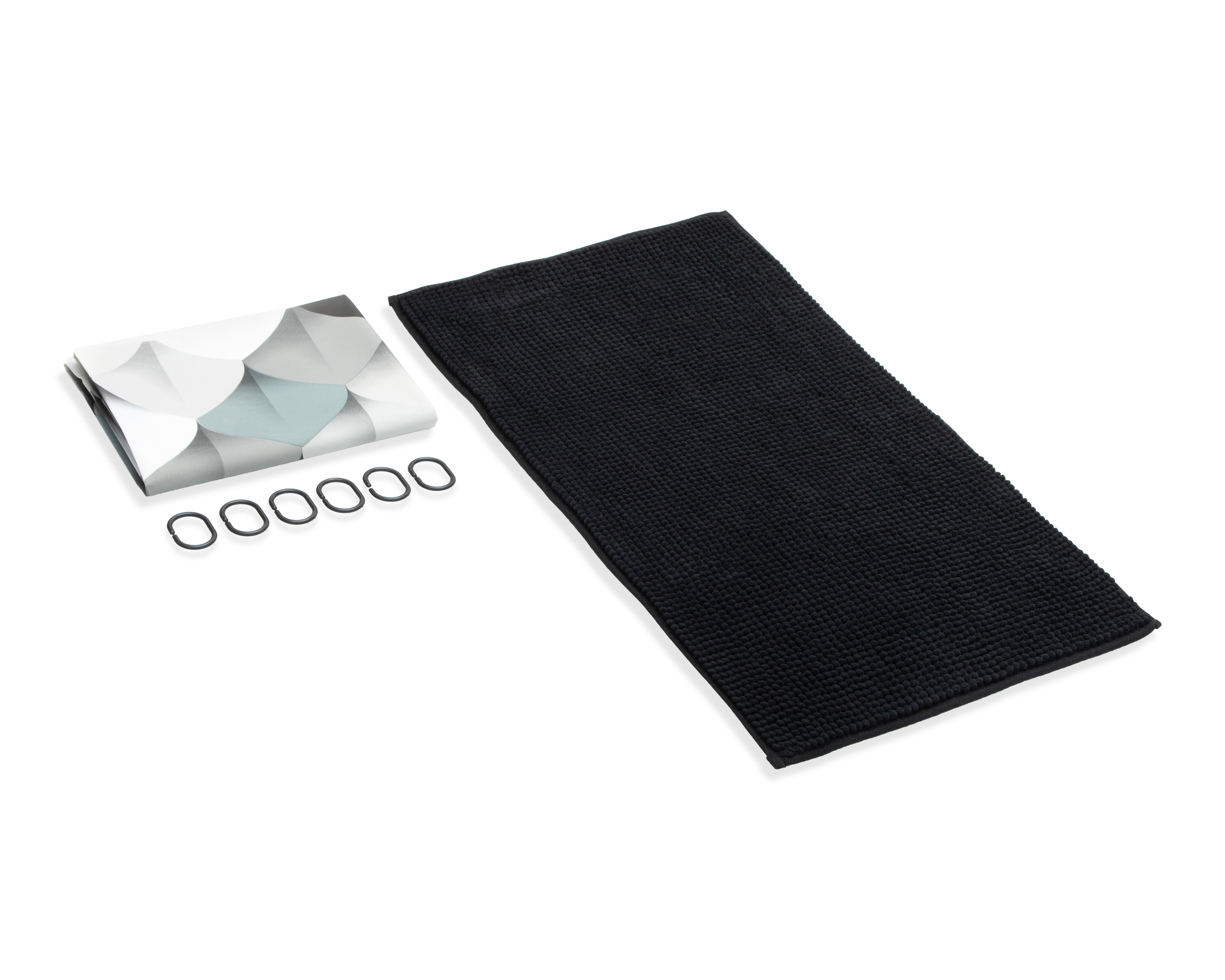 Cortina y Tapete para Baño Starhaus Negro/Gris 2 Piezas