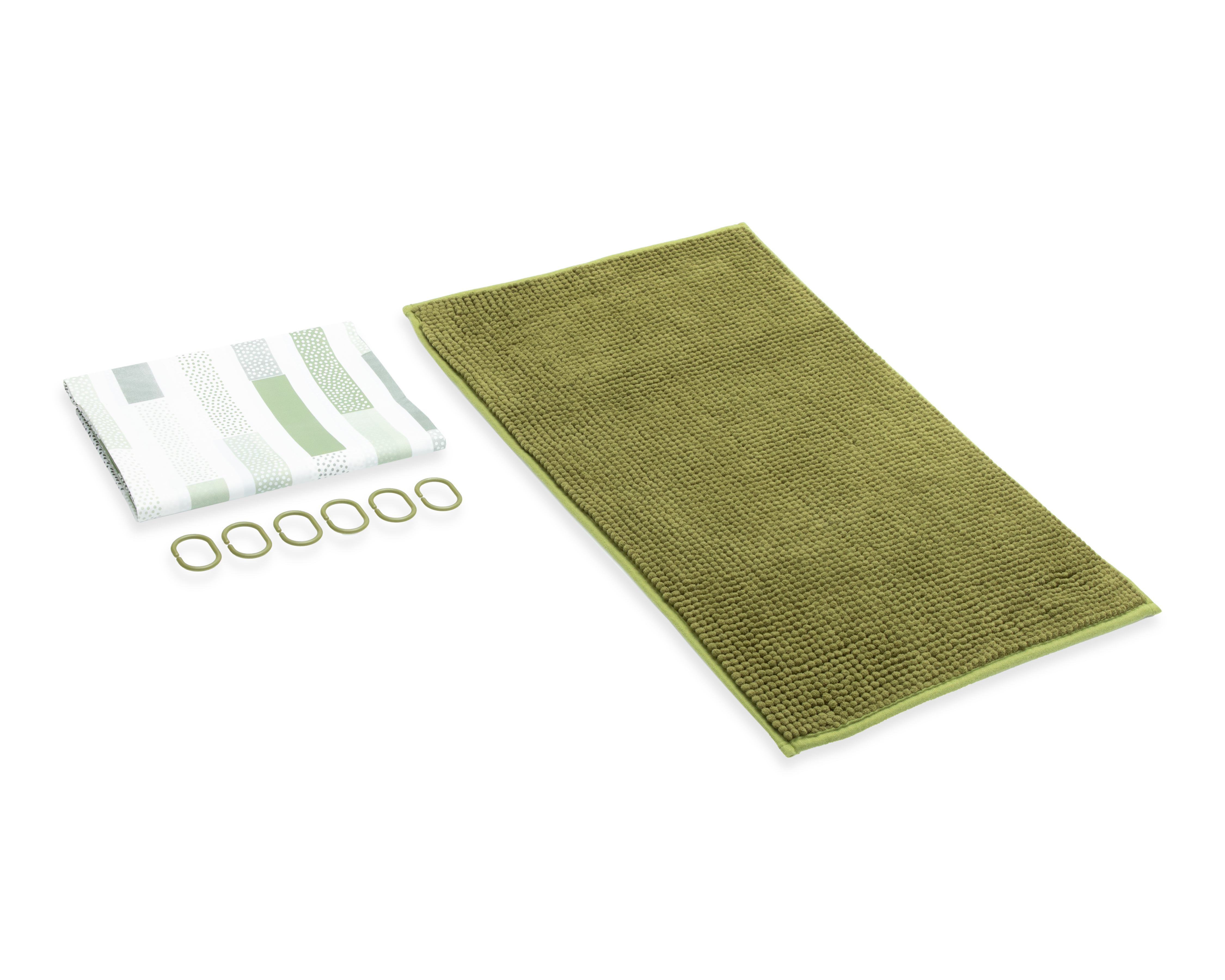 Foto 2 pulgar | Foto 1 | Cortina y Tapete para Baño Starhaus Verde/Blanco 2 Piezas