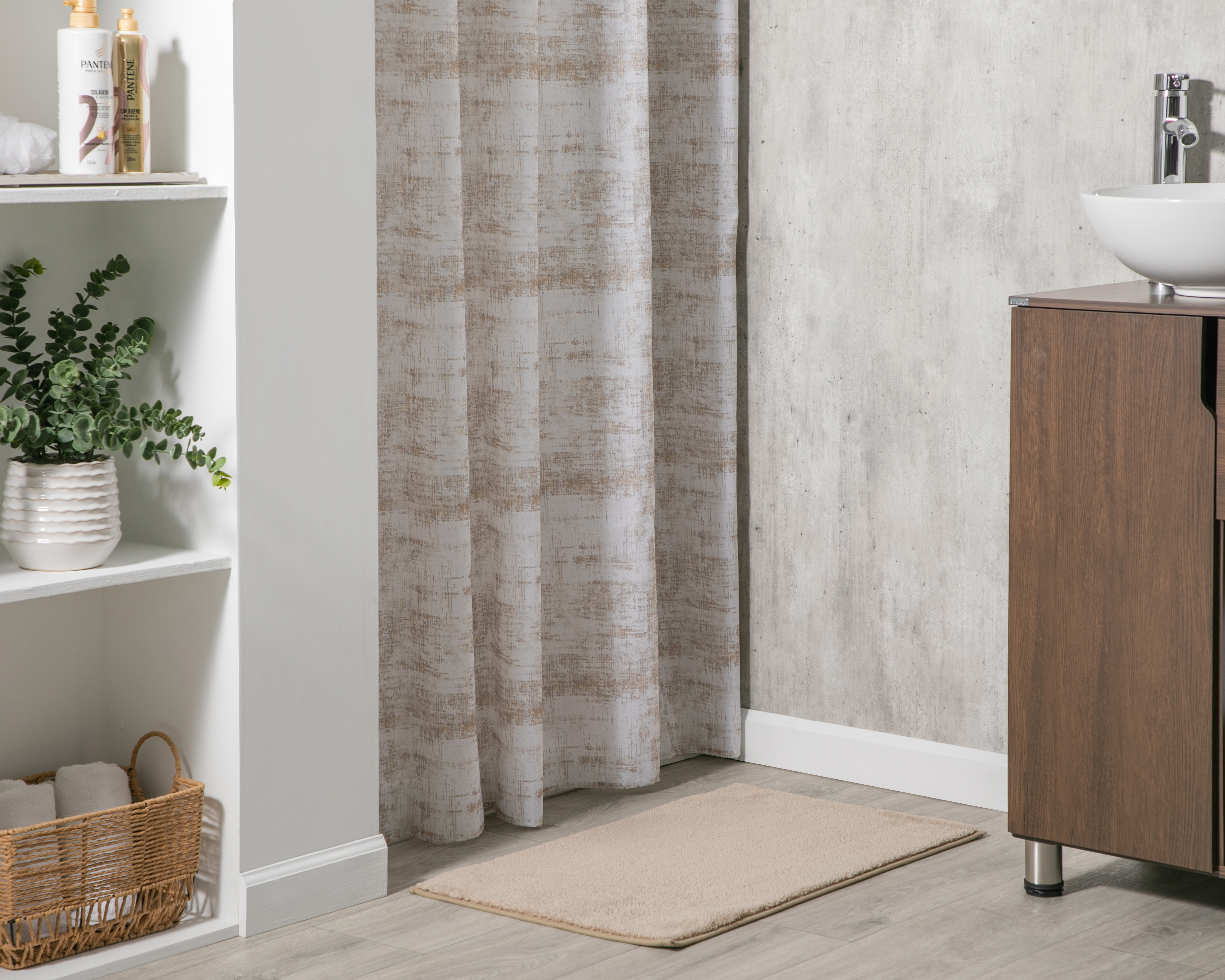 Foto 6 | Foto 6 | Cortina y Tapete para Baño Starhaus Taupe 2 Piezas