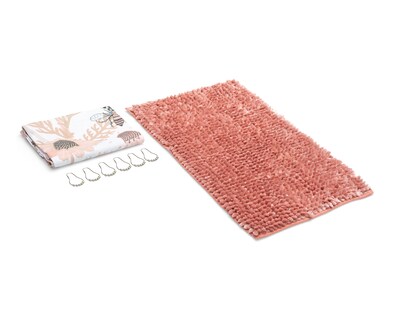 Foto 1 | Foto 1 | Cortina y Tapete para Baño Starhaus Rosa/Blanco 2 Piezas