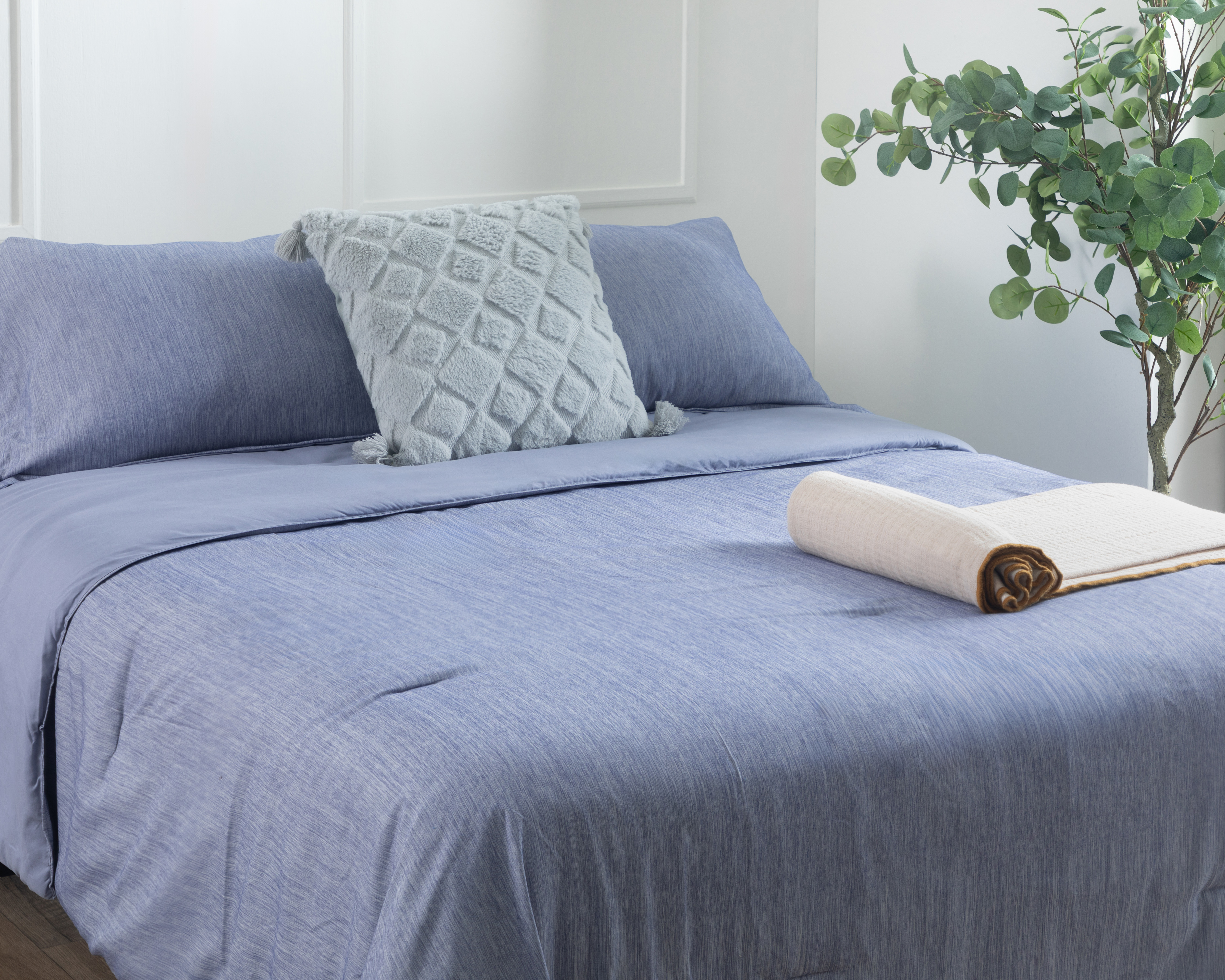 Edredón Matrimonial con Fundas para Almohada Starhaus Verna Azul 3 Piezas