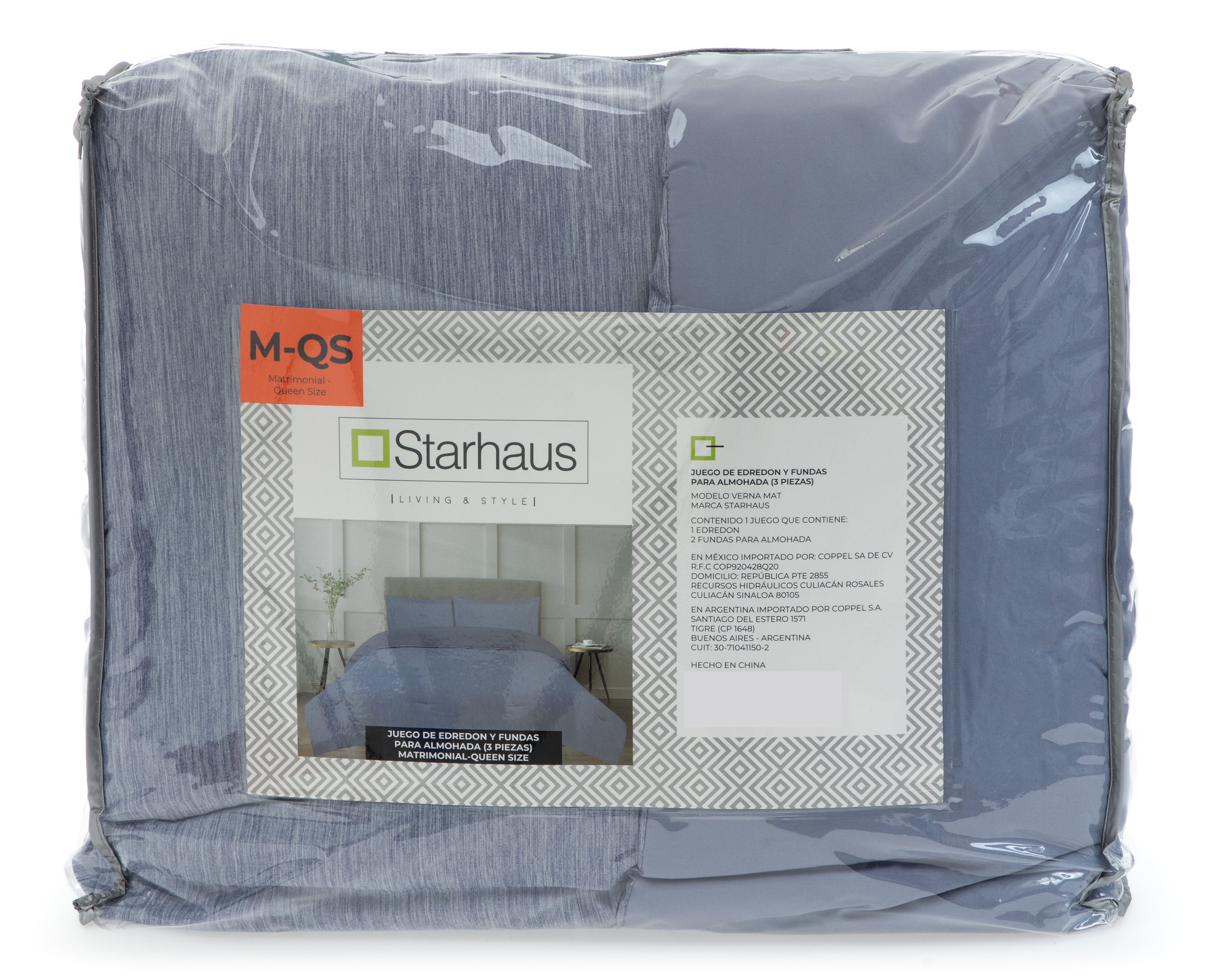 Foto 4 | Foto 4 | Edredón Matrimonial con Fundas para Almohada Starhaus Verna Azul 3 Piezas