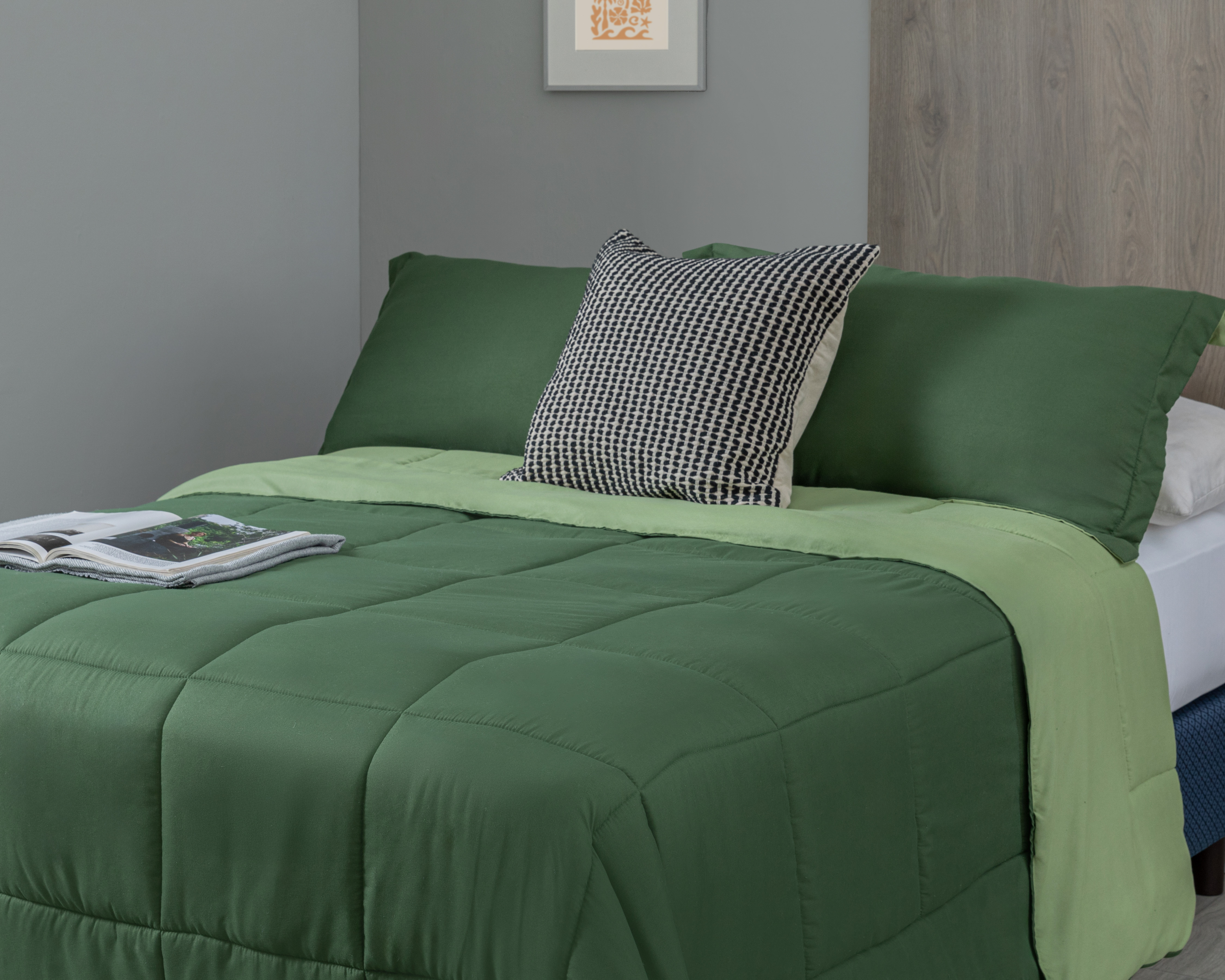 Edredón Matrimonial con Fundas para Almohada Starhaus Cowan Verde 3 Piezas