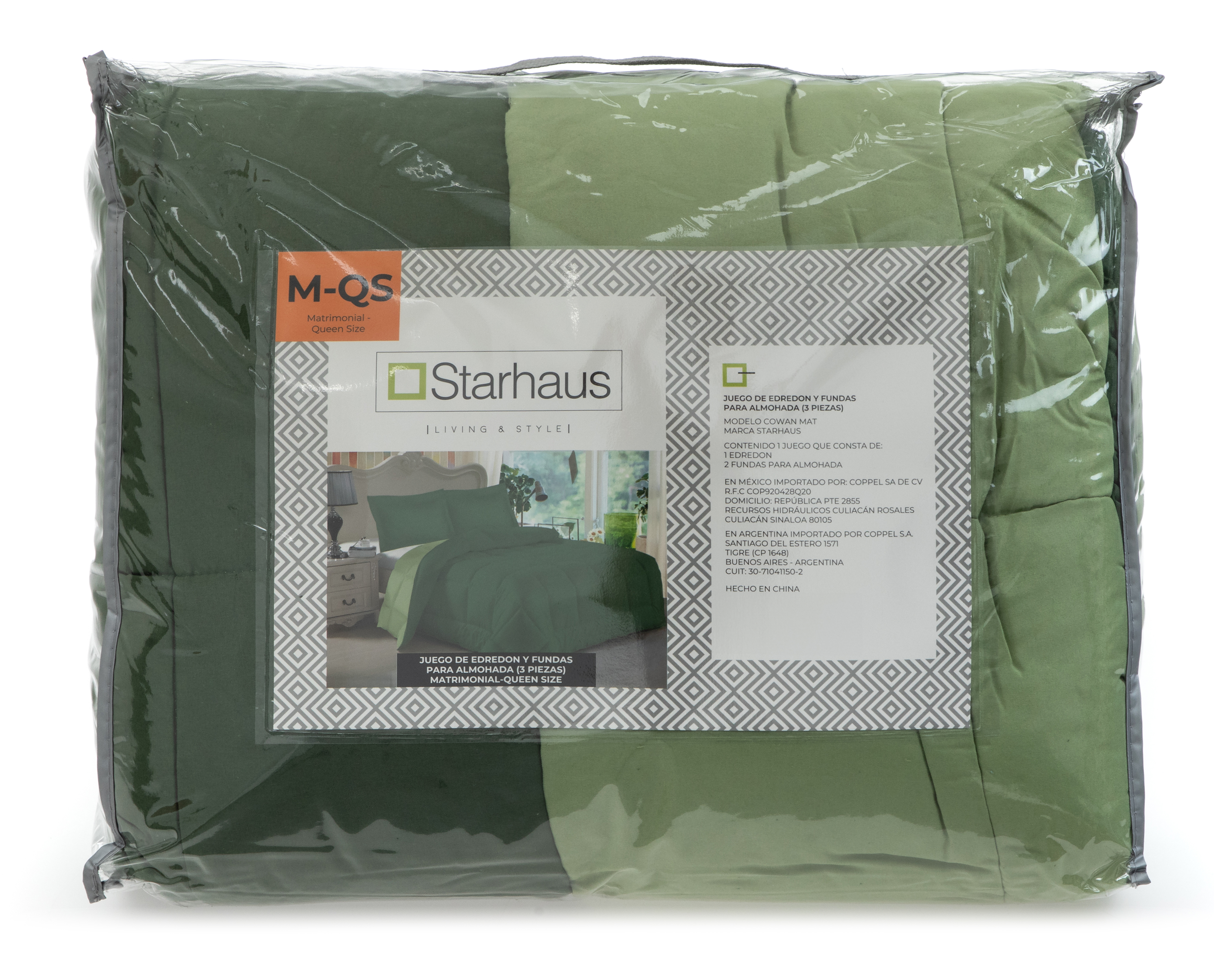 Foto 4 | Foto 4 | Edredón Matrimonial con Fundas para Almohada Starhaus Cowan Verde 3 Piezas