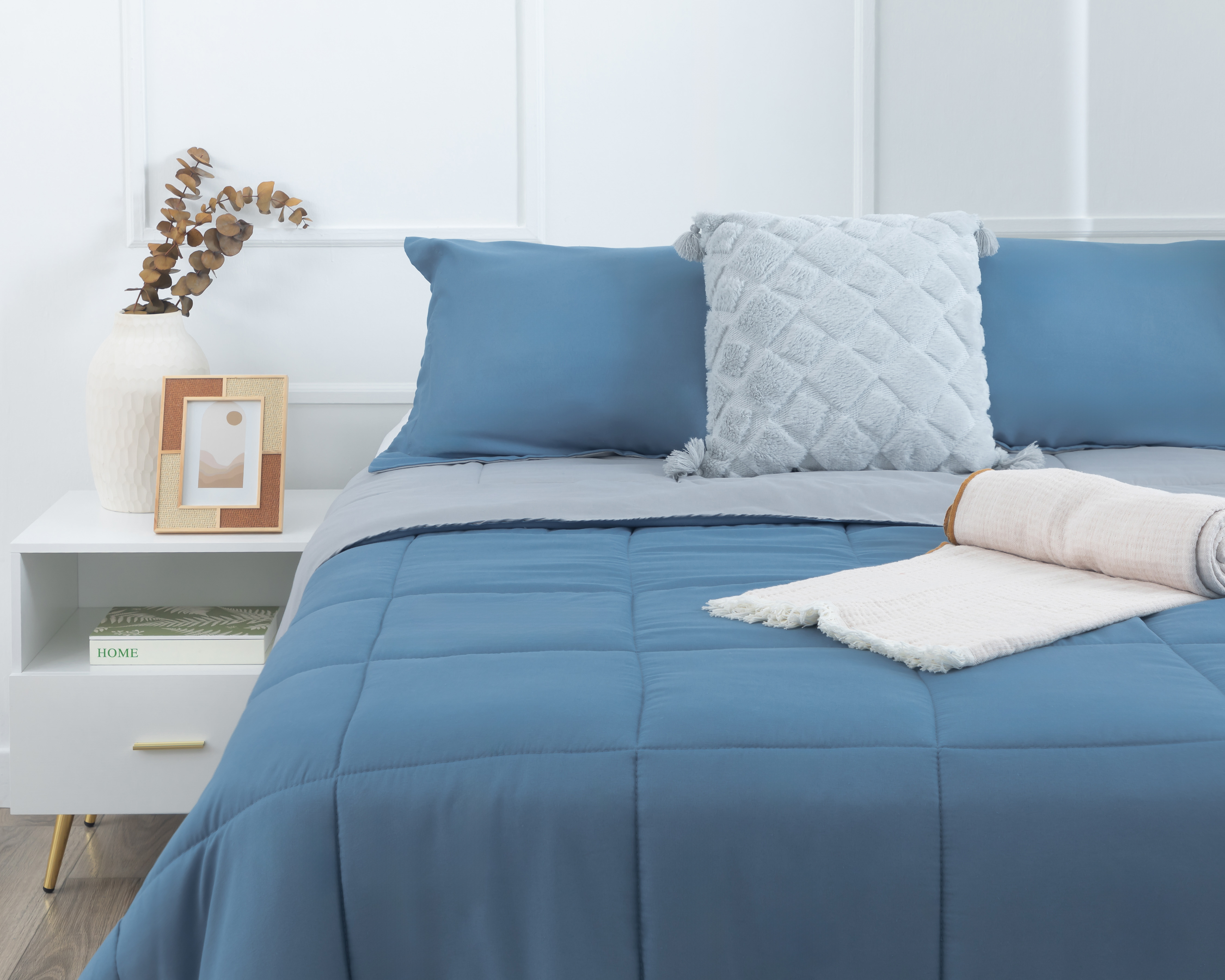 Edredón Matrimonial Queen Size con Fundas para Almohada Starhaus Casey Azul 3 Piezas