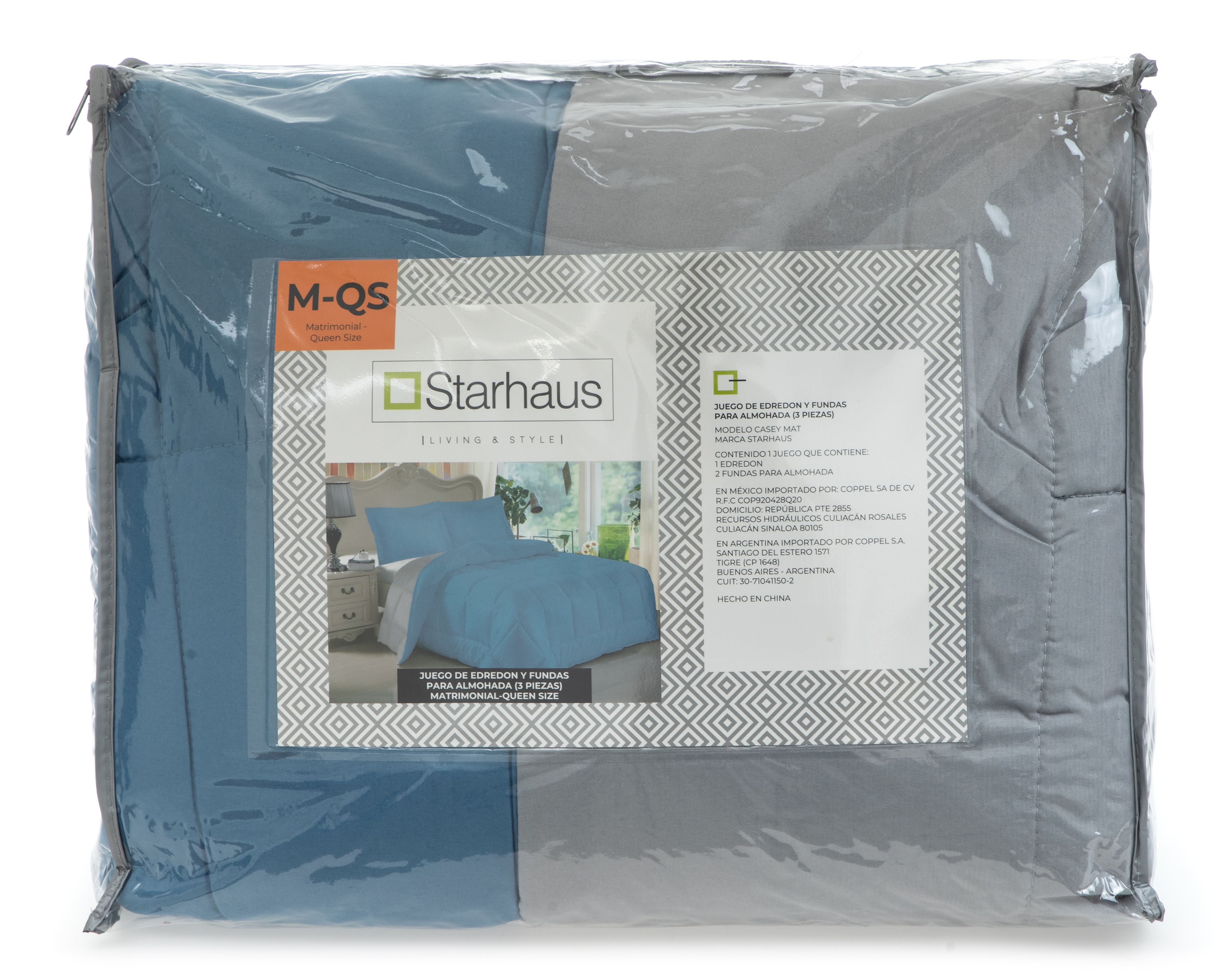 Foto 4 | Foto 4 | Edredón Matrimonial Queen Size con Fundas para Almohada Starhaus Casey Azul 3 Piezas